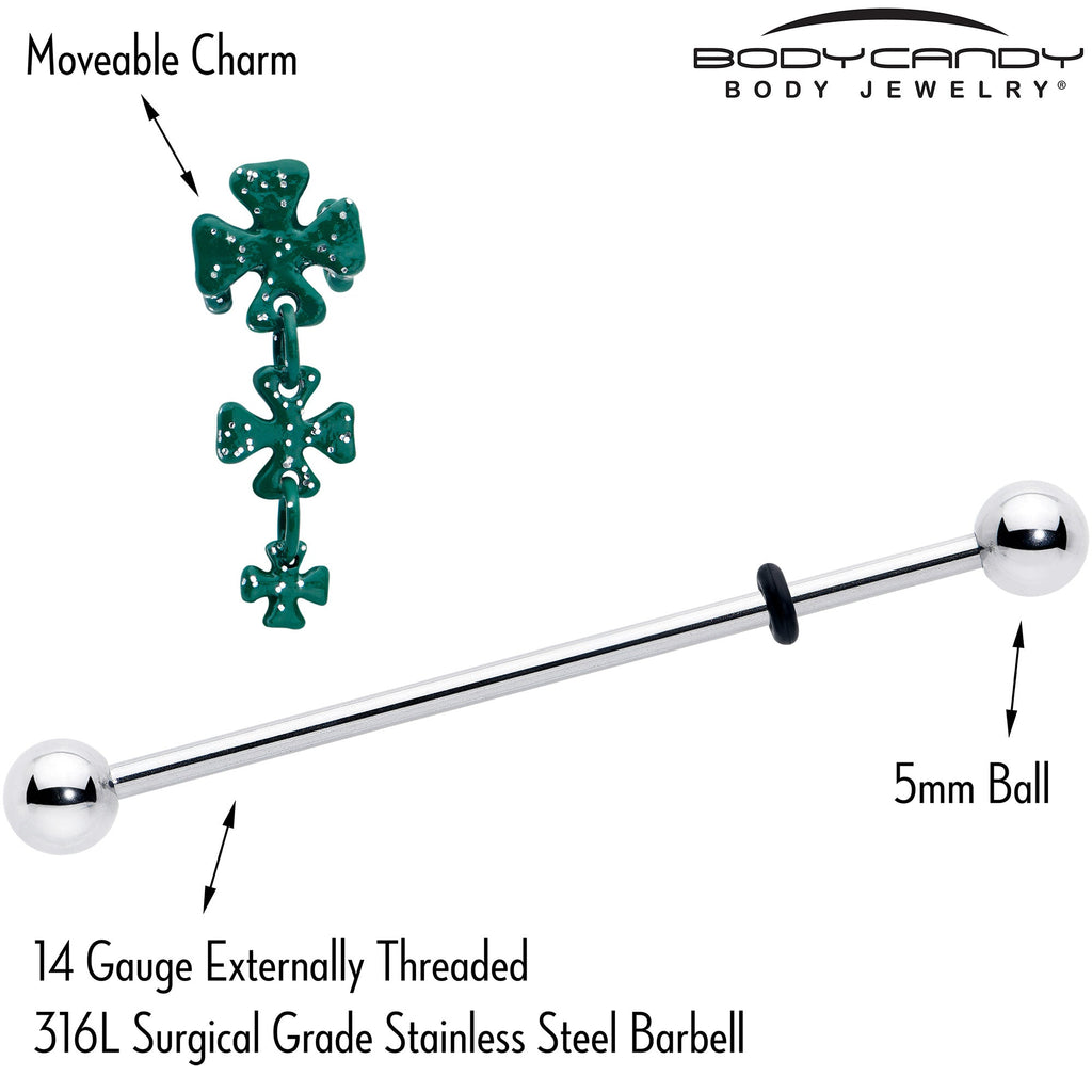 BodyCandy 14G Polka Dot Shamrock St Patricks Dangle Industrial Barbell 38mm — side view