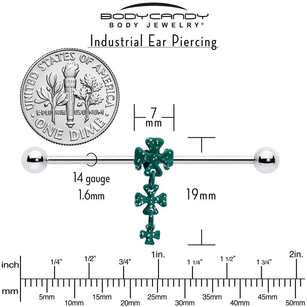 BodyCandy 14G Polka Dot Shamrock St Patricks Dangle Industrial Barbell 38mm — back view