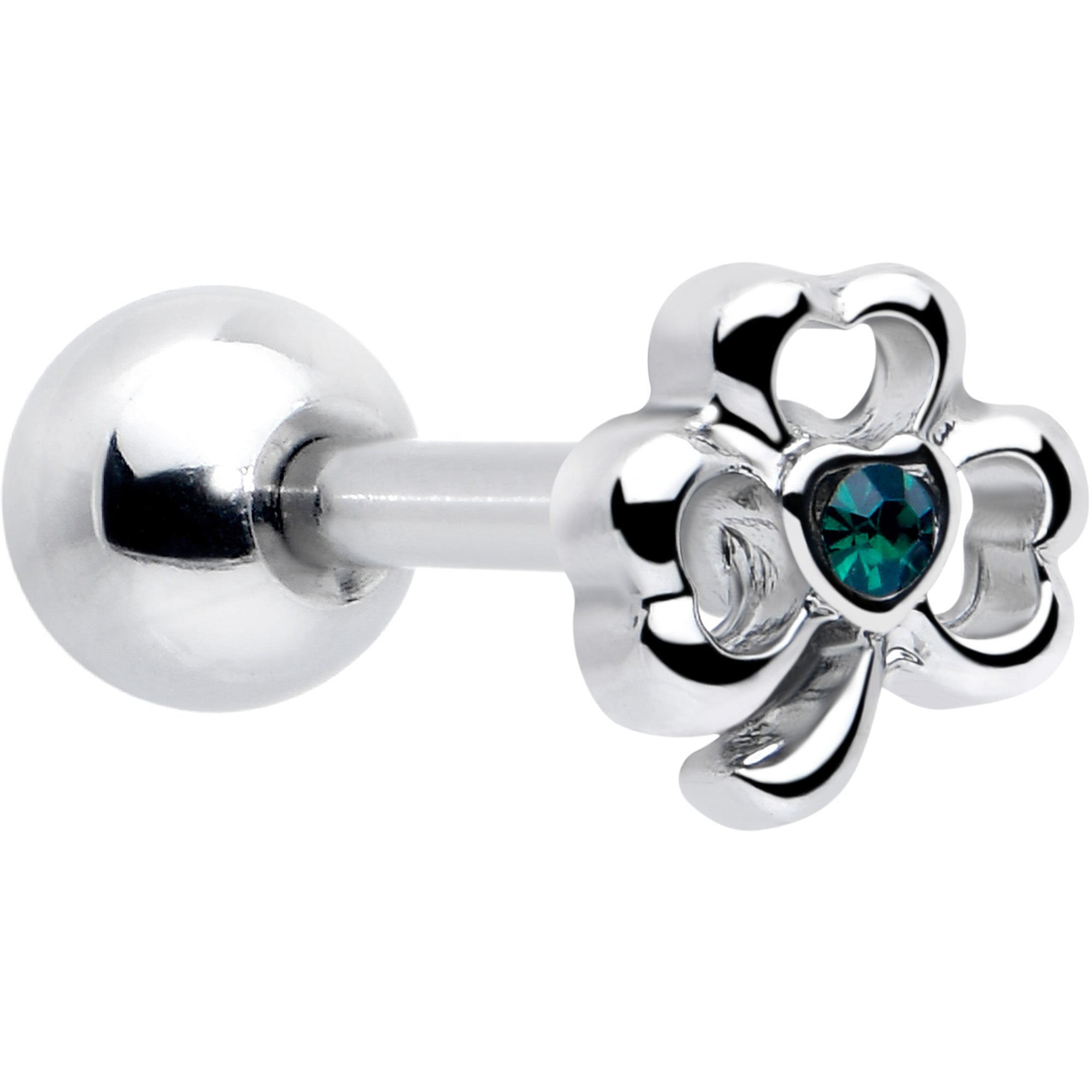BodyCandy 16G 5/16 Green Gem Heart Shamrock St Patricks Cartilage Earring — main product shot
