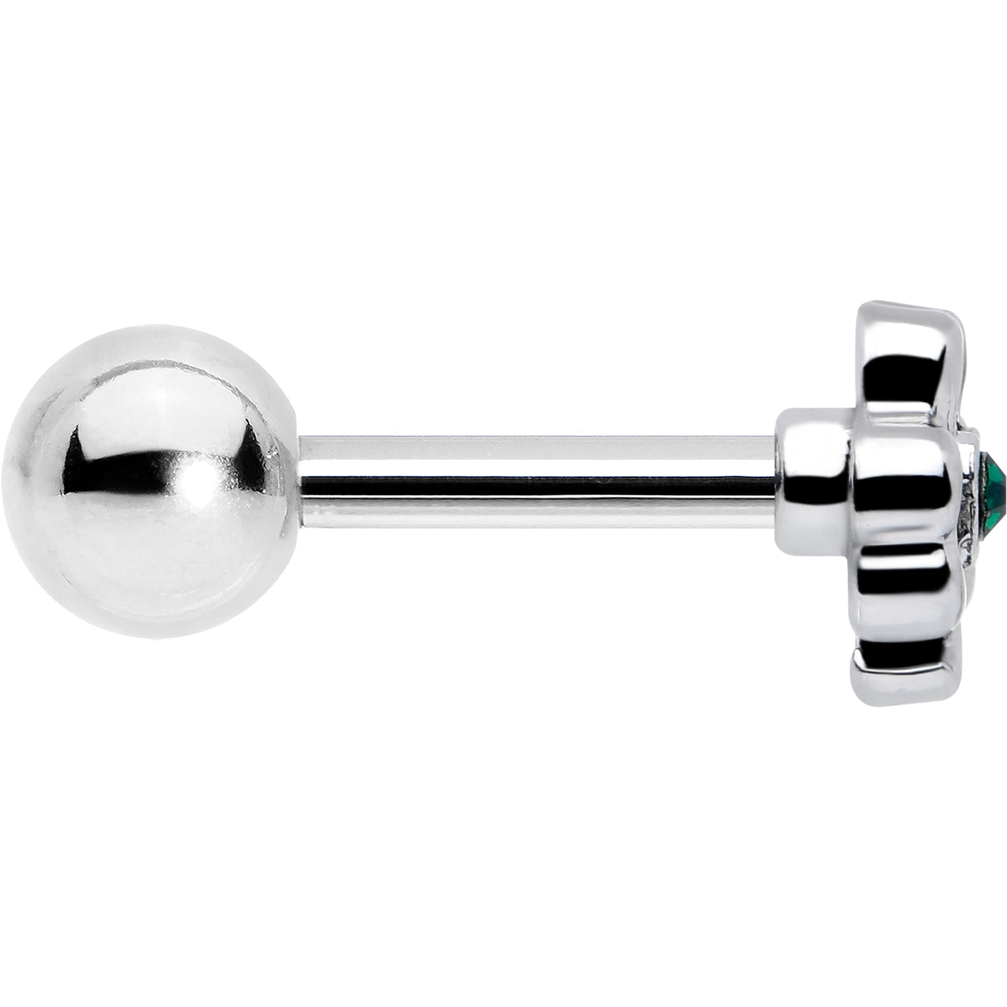 BodyCandy 16G 5/16 Green Gem Heart Shamrock St Patricks Cartilage Earring — side view