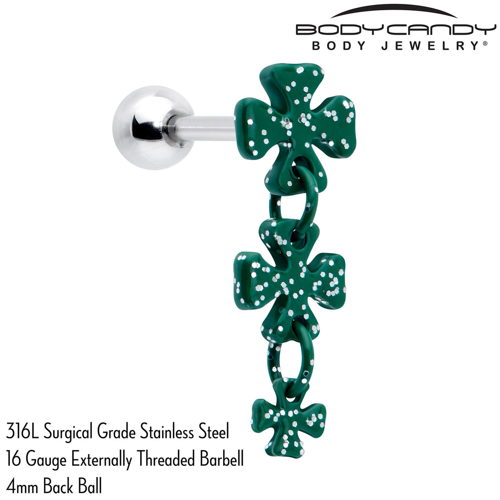 BodyCandy 16G 5/16 Polka Dot Shamrock Dangle Cartilage Tragus Earring — detail close-up