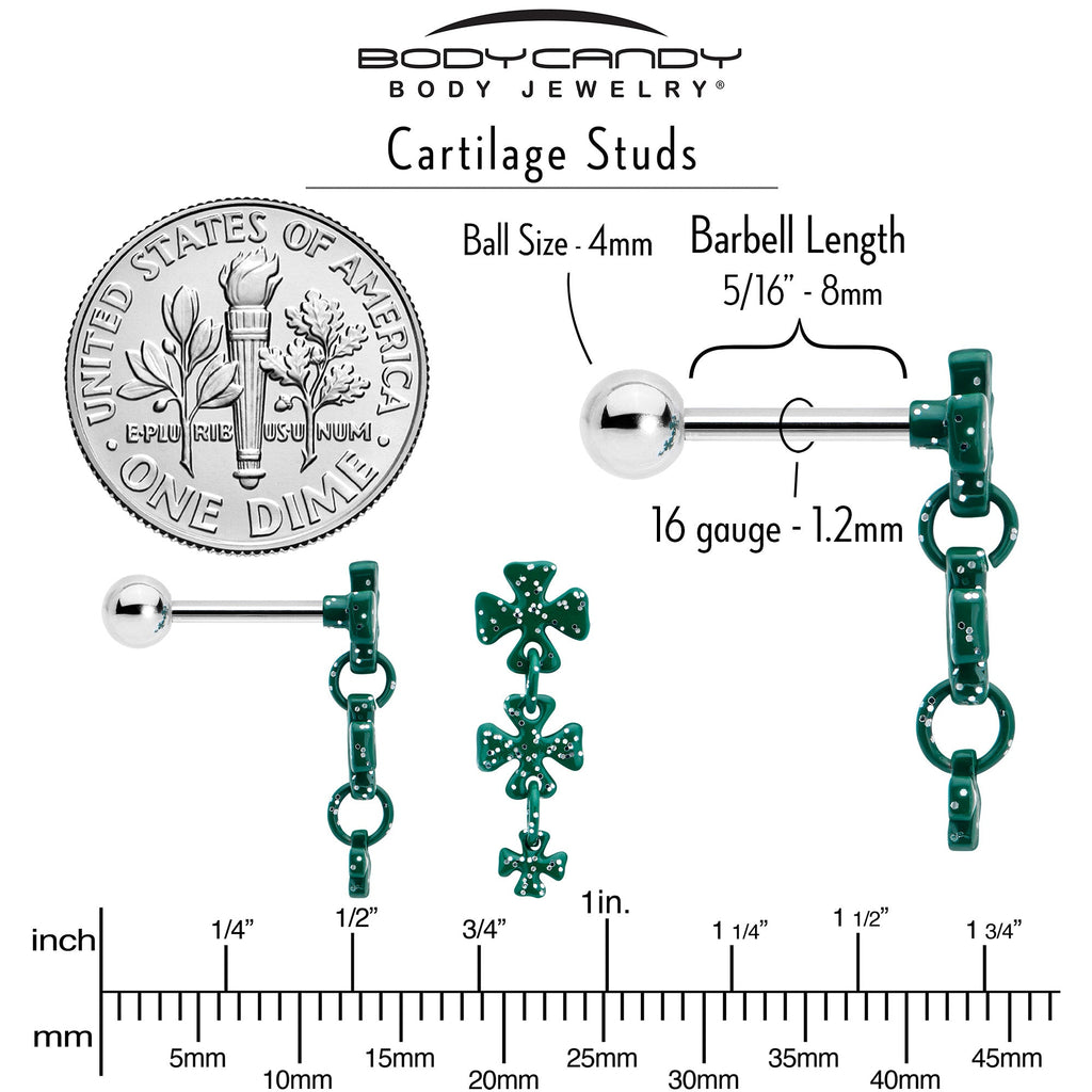 BodyCandy 16G 5/16 Polka Dot Shamrock Dangle Cartilage Tragus Earring — back view