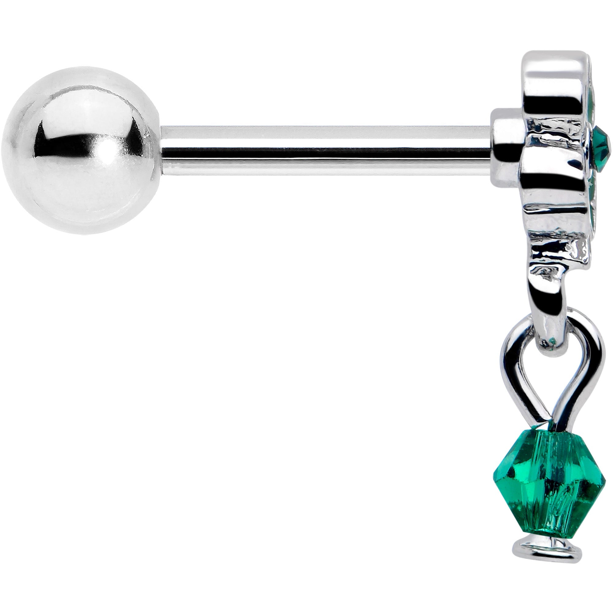 BodyCandy 16G 5/16 Green Gem Shamrock Glam St Patricks Dangle Cartilage Earring — side view