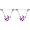 BodyCandy 14G 9/16 Clear Gem Peacock Purple Chain Dangle Nipple Ring Set — main product shot