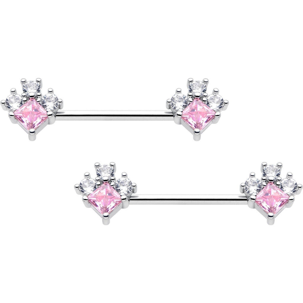 BodyCandy 14G 9/16 Pink Clear CZ Gem Rhombus Riot Barbell Nipple Ring Set — main product shot