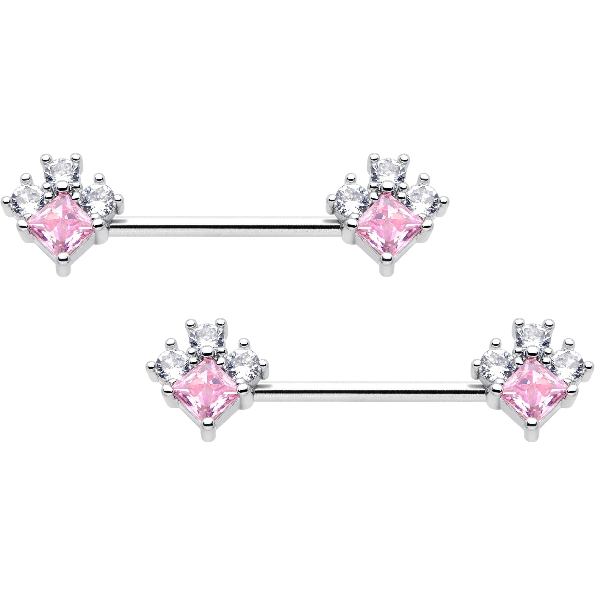 BodyCandy 14G 9/16 Pink Clear CZ Gem Rhombus Riot Barbell Nipple Ring Set — main product shot