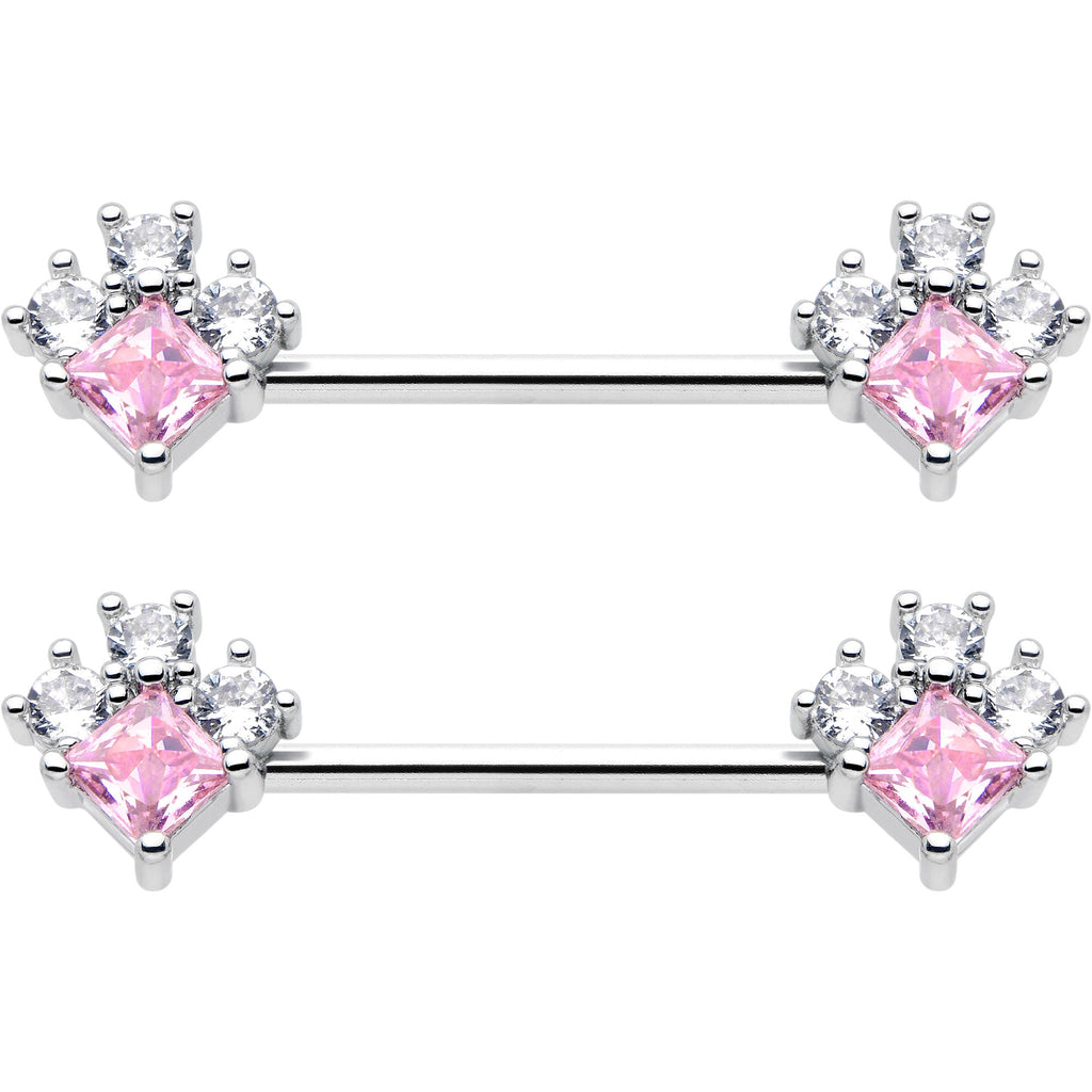 BodyCandy 14G 9/16 Pink Clear CZ Gem Rhombus Riot Barbell Nipple Ring Set — side view