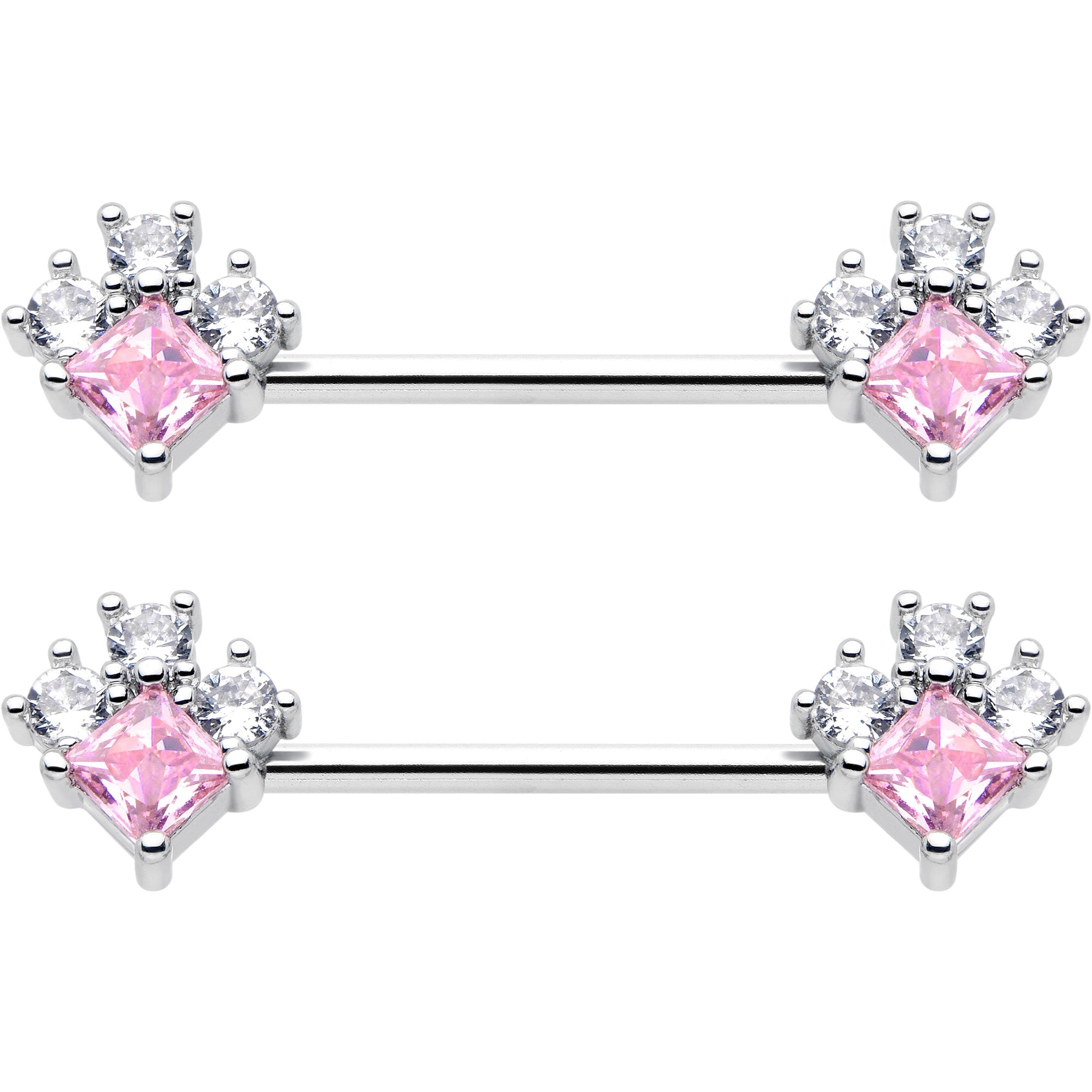 BodyCandy 14G 9/16 Pink Clear CZ Gem Rhombus Riot Barbell Nipple Ring Set — side view