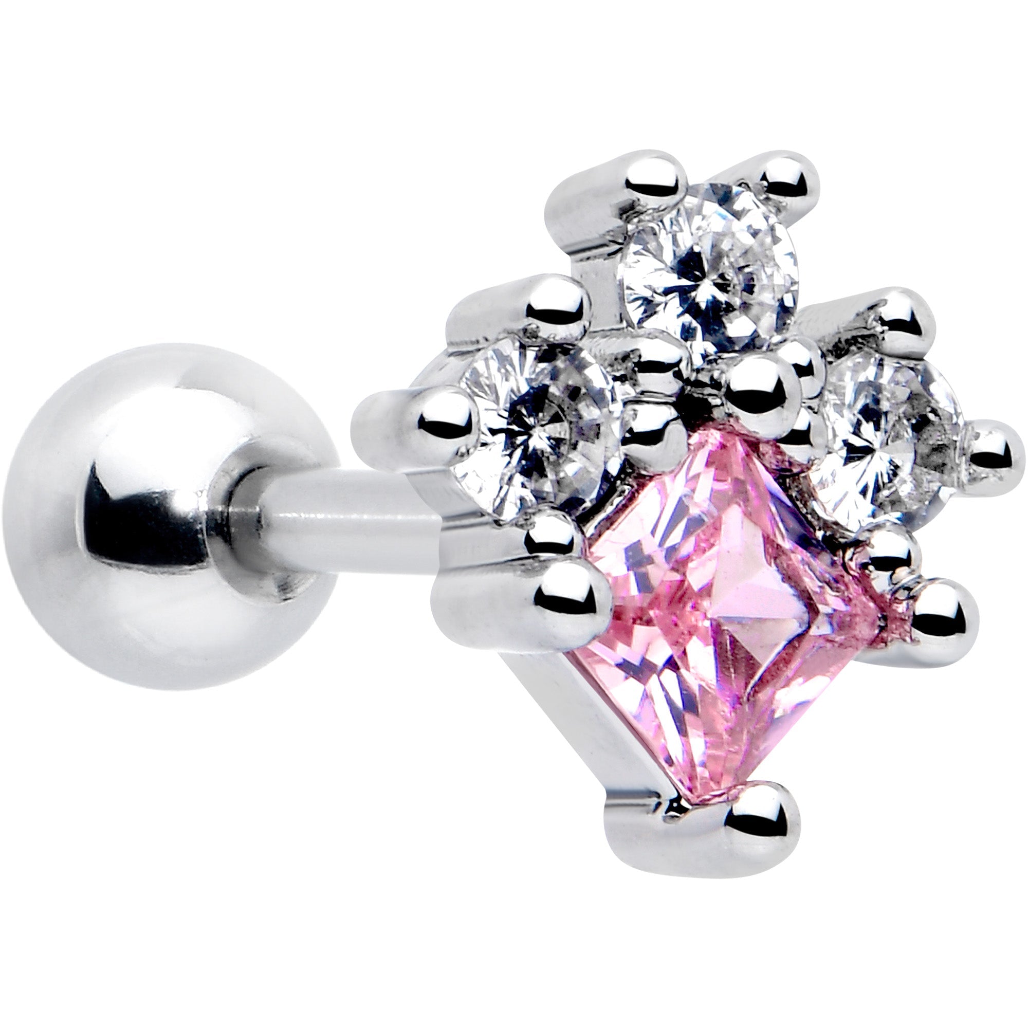 BodyCandy 16G 1/4 Pink Clear CZ Gem Rhombus Riot Cartilage Tragus Earring — main product shot