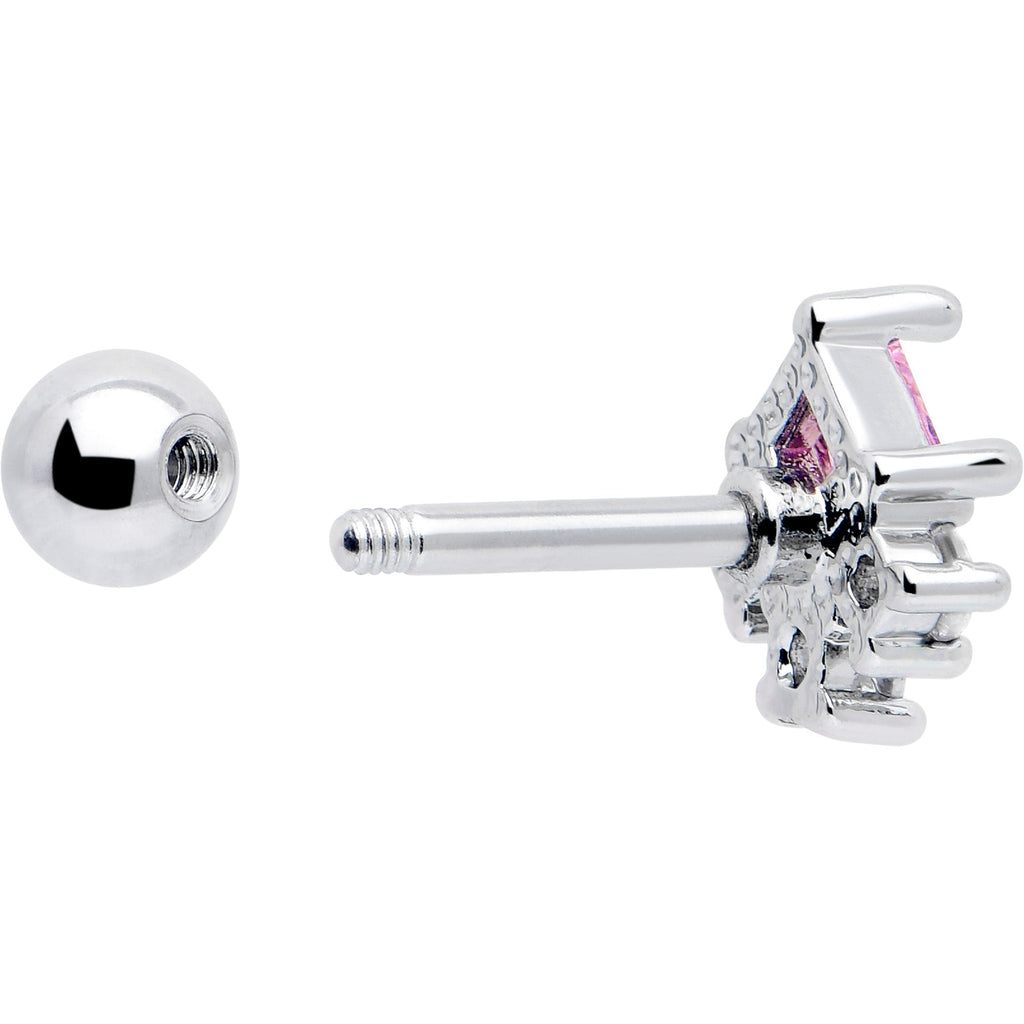 BodyCandy 16G 1/4 Pink Clear CZ Gem Rhombus Riot Cartilage Tragus Earring — back view