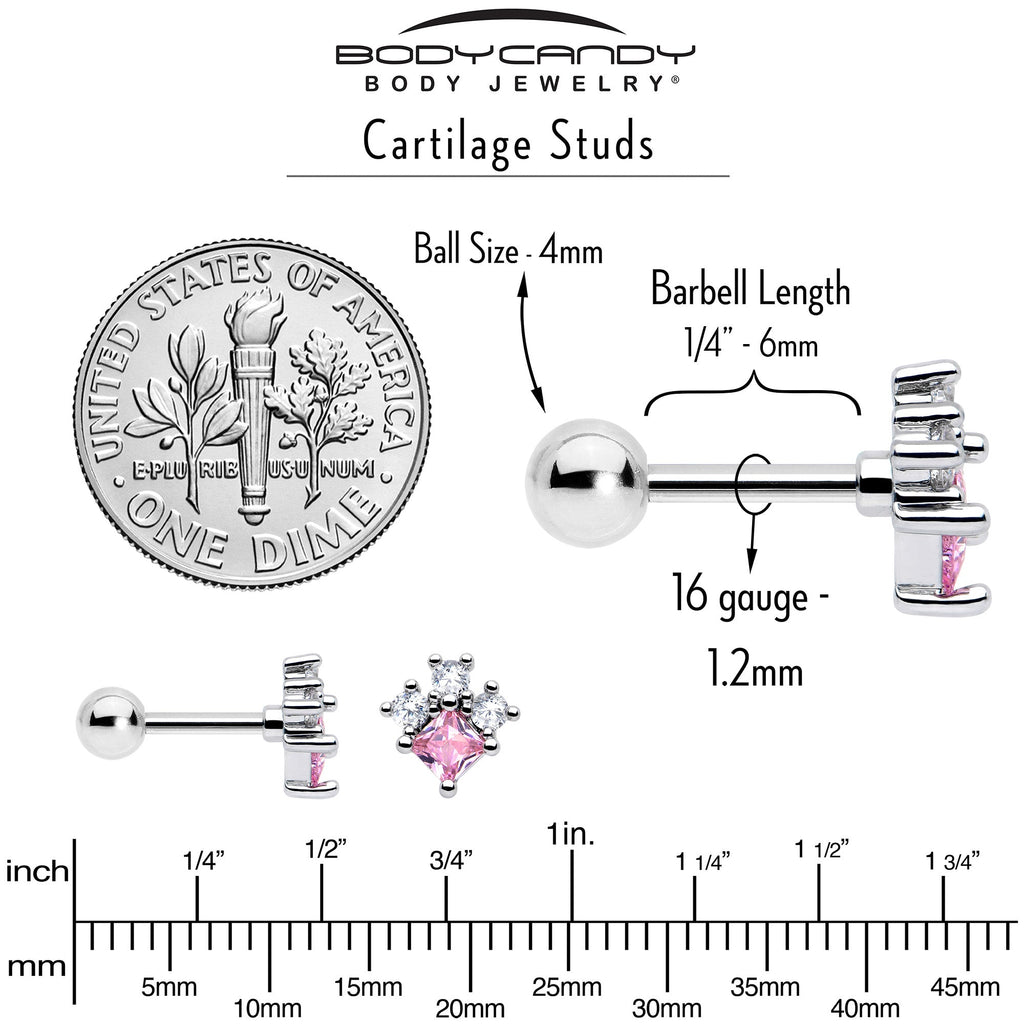 BodyCandy 16G 1/4 Pink Clear CZ Gem Rhombus Riot Cartilage Tragus Earring — alternative angle