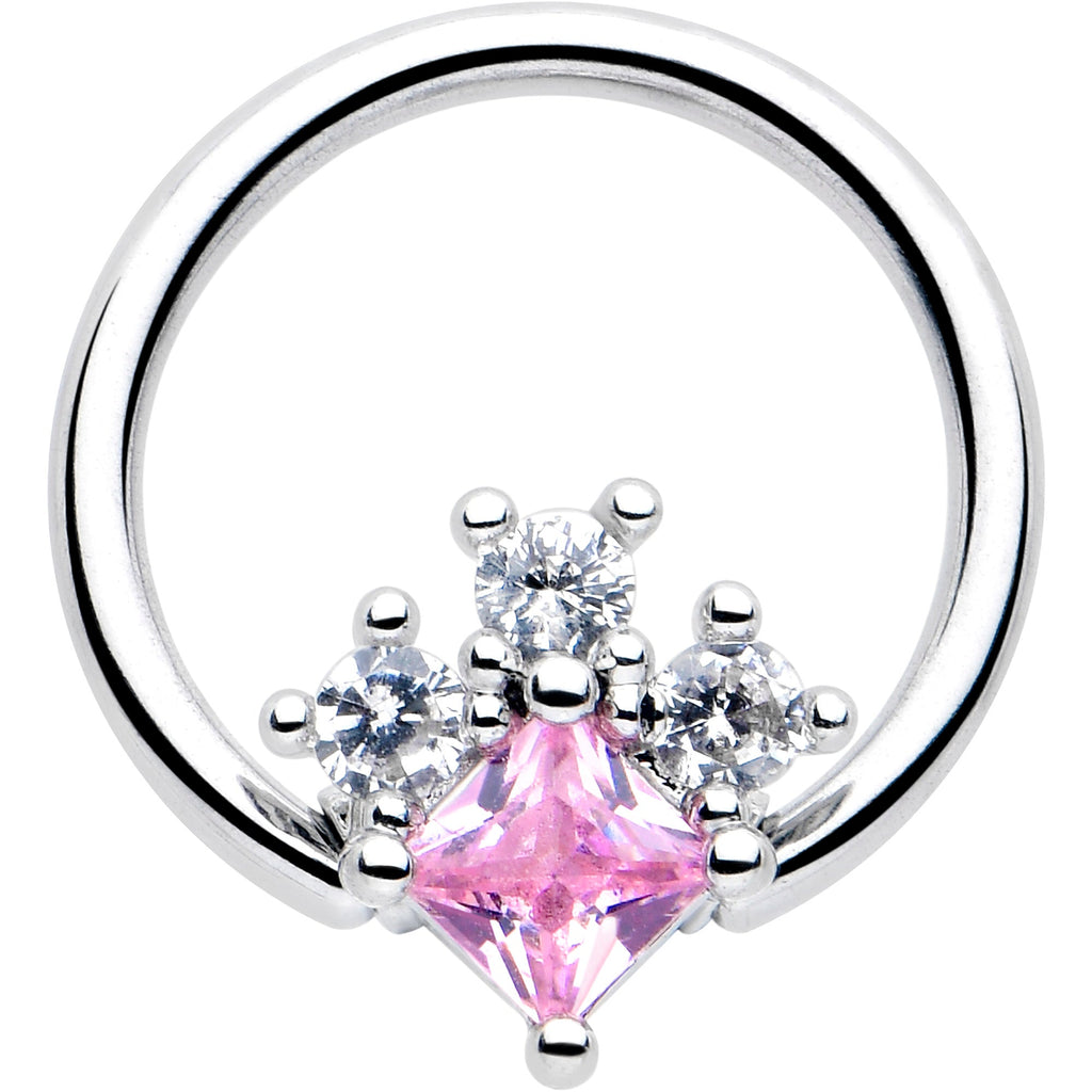 BodyCandy 16G 3/8 Pink Clear CZ Gem Rhombus Riot BCR Captive Ring — main product shot