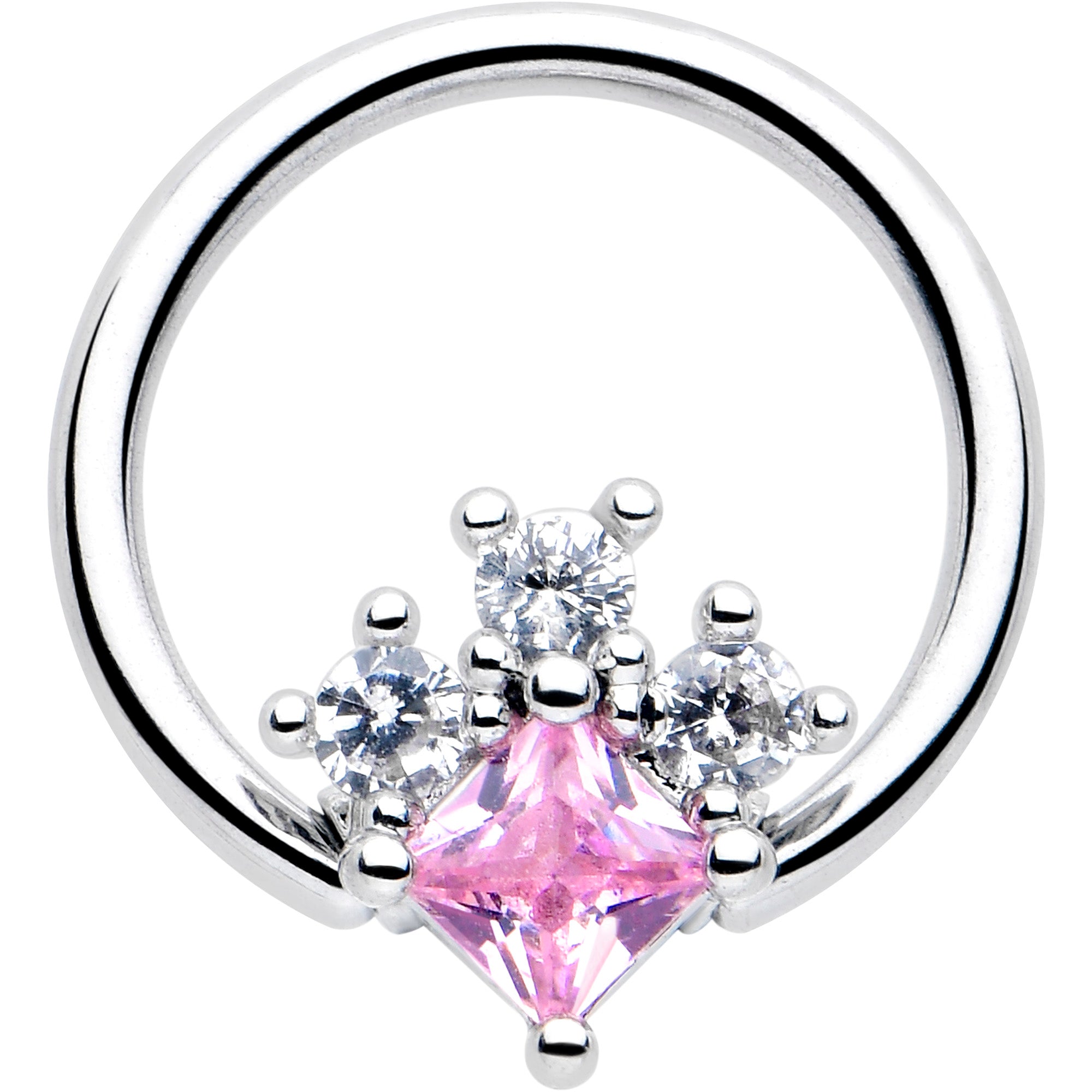 BodyCandy 16G 3/8 Pink Clear CZ Gem Rhombus Riot BCR Captive Ring — main product shot