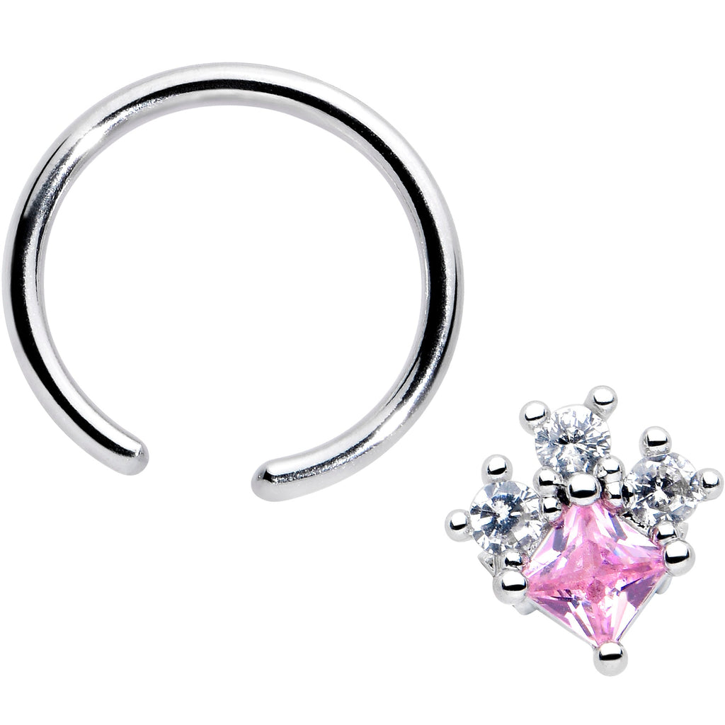 BodyCandy 16G 3/8 Pink Clear CZ Gem Rhombus Riot BCR Captive Ring — detail close-up