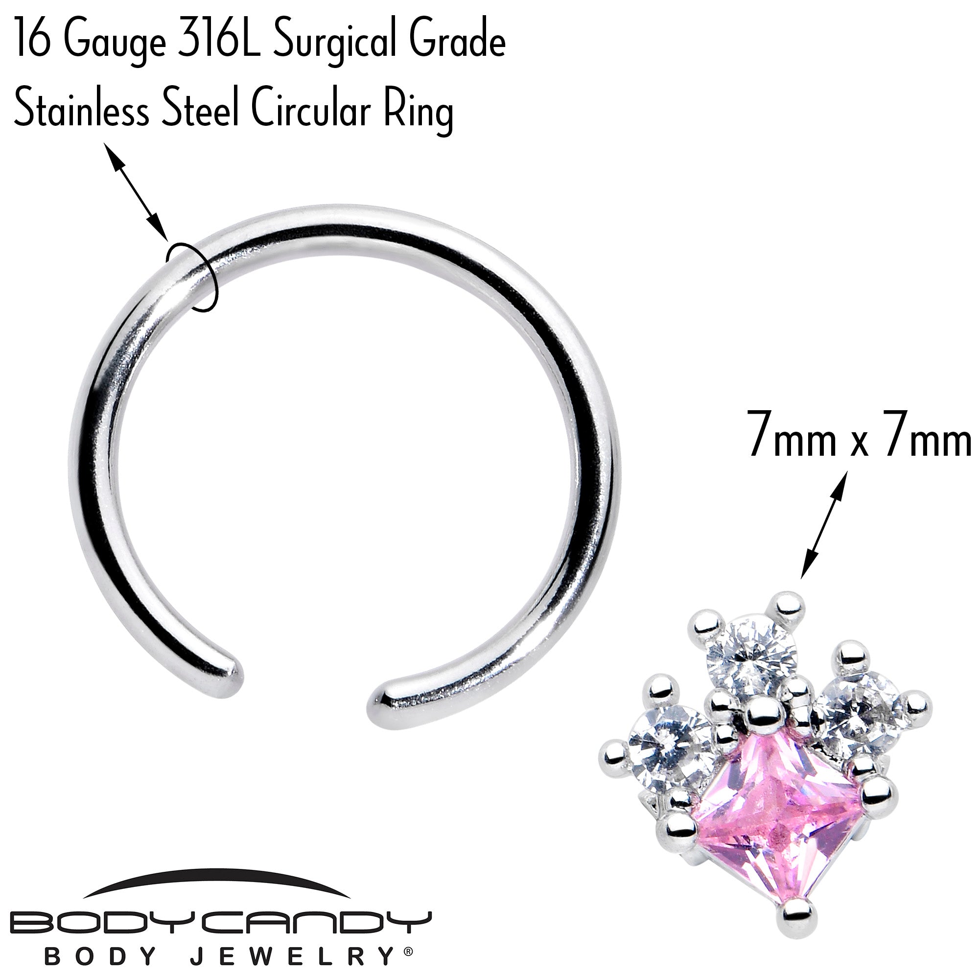 BodyCandy 16G 3/8 Pink Clear CZ Gem Rhombus Riot BCR Captive Ring — lifestyle context