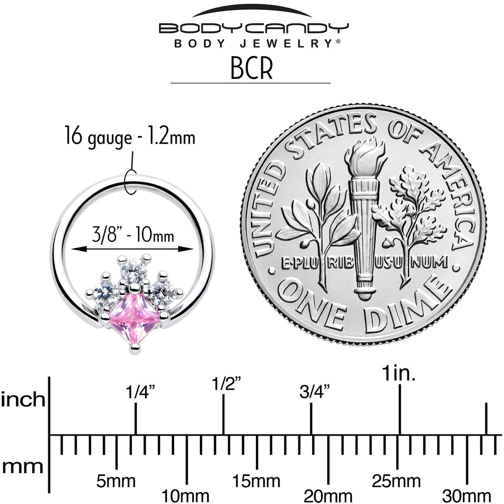 BodyCandy 16G 3/8 Pink Clear CZ Gem Rhombus Riot BCR Captive Ring — side view