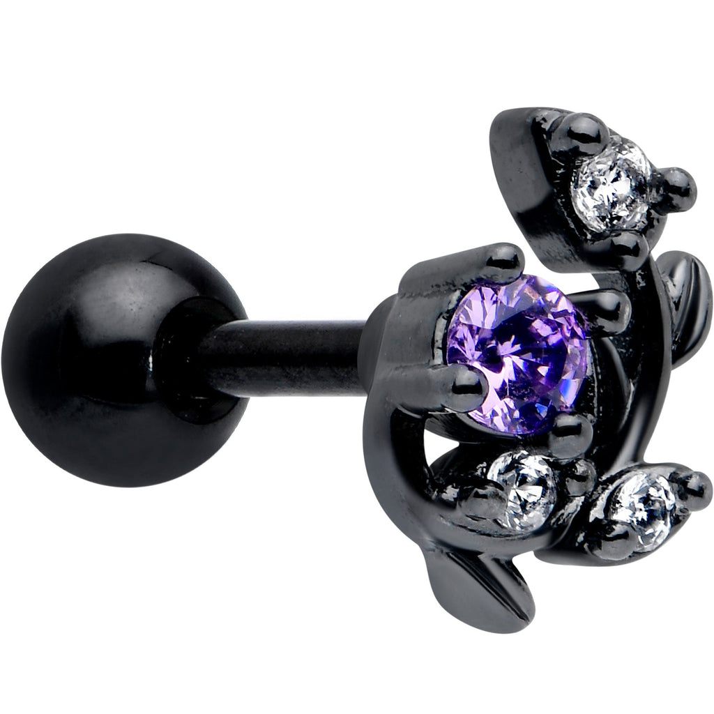 BodyCandy 16G 1/4 Purple CZ Gem Black Twining Vine Cartilage Tragus Earring — main product shot