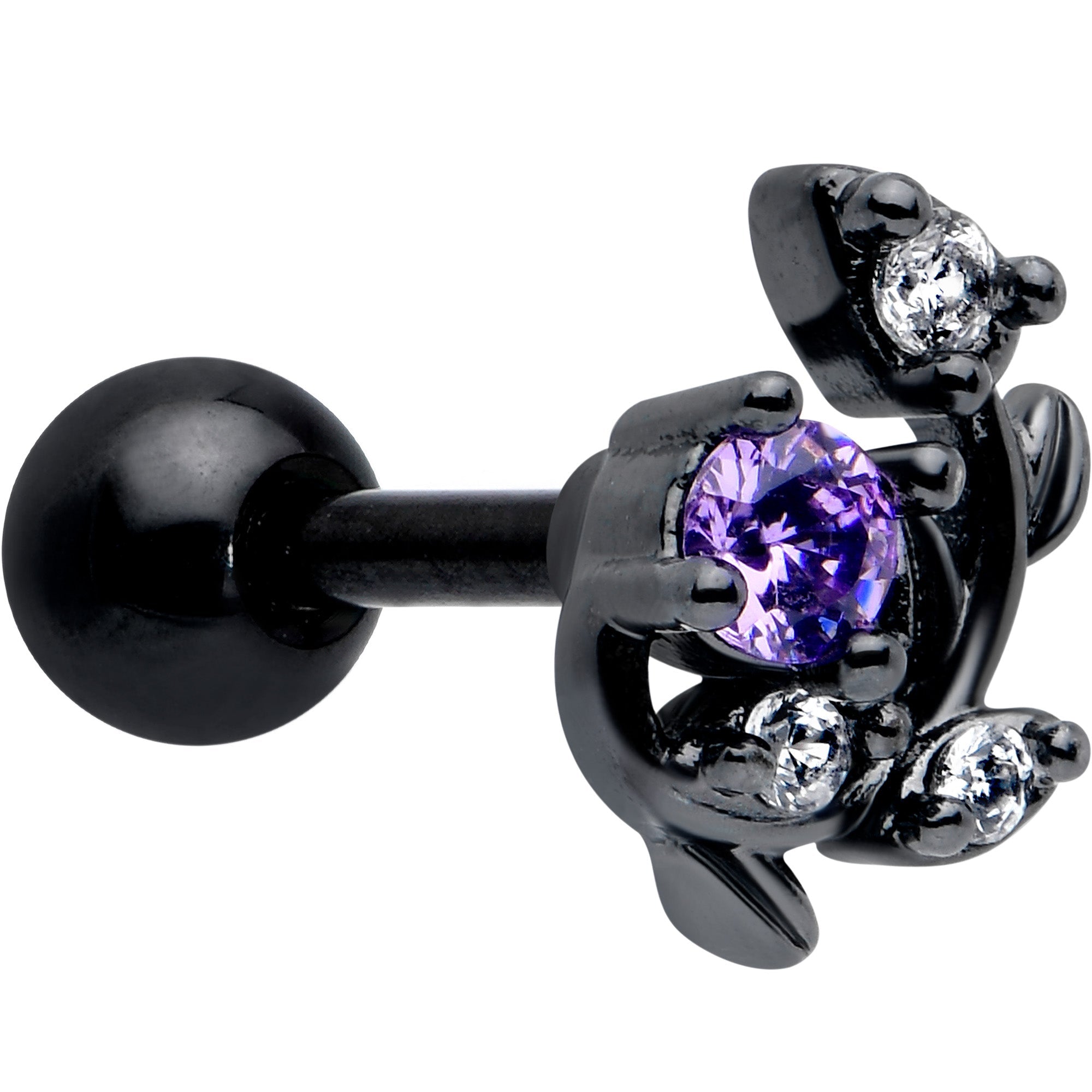 BodyCandy 16G 1/4 Purple CZ Gem Black Twining Vine Cartilage Tragus Earring — main product shot