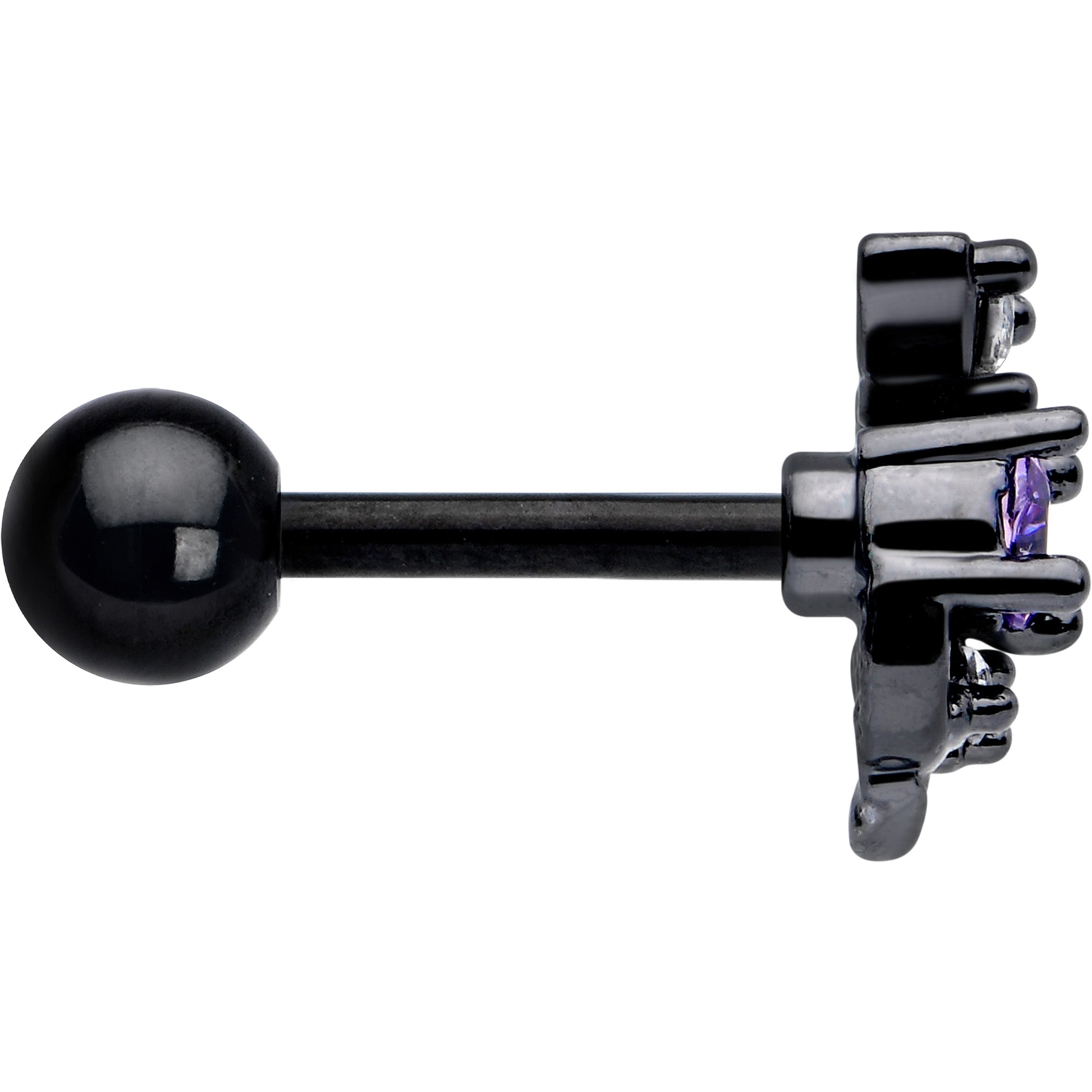 BodyCandy 16G 1/4 Purple CZ Gem Black Twining Vine Cartilage Tragus Earring — side view