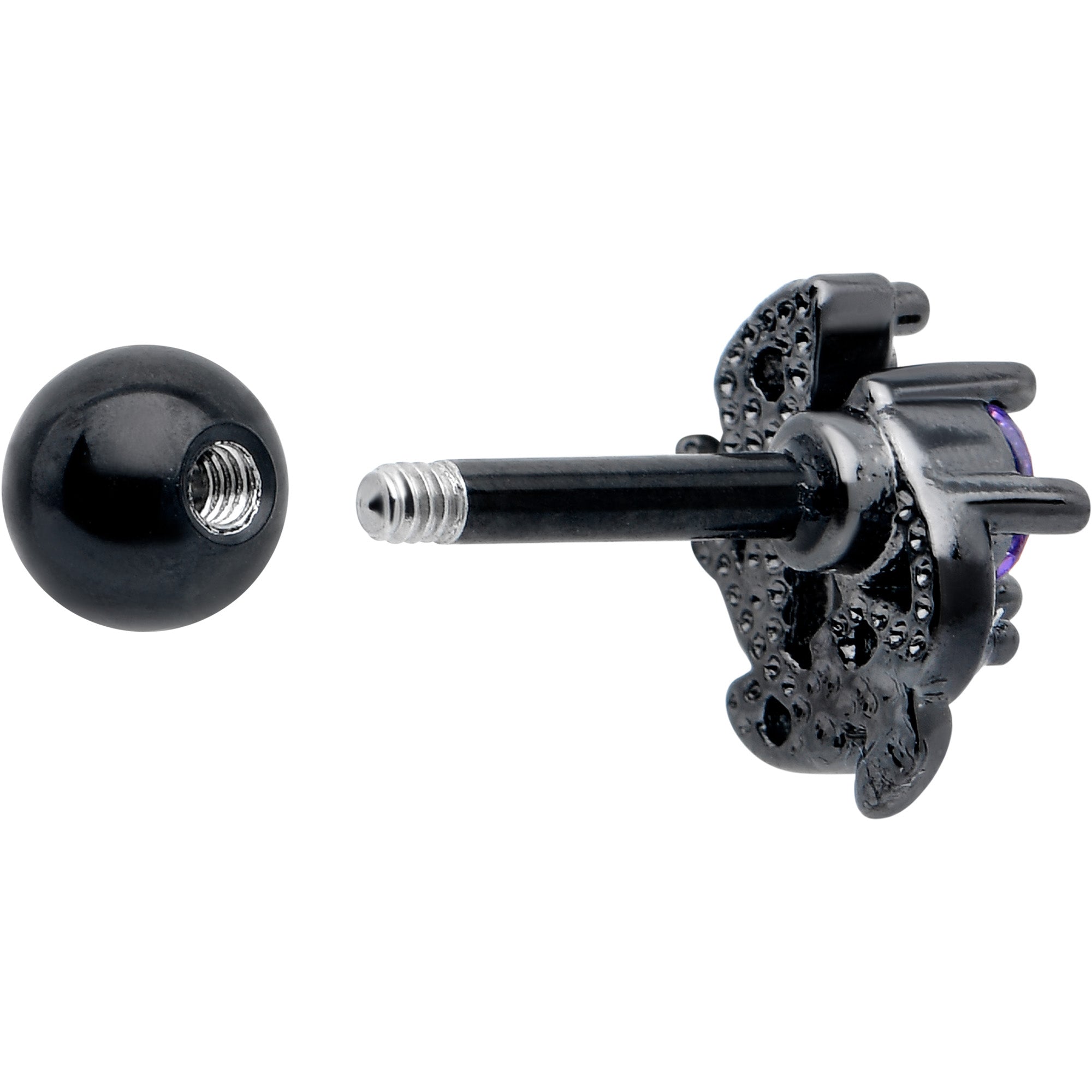BodyCandy 16G 1/4 Purple CZ Gem Black Twining Vine Cartilage Tragus Earring — back view