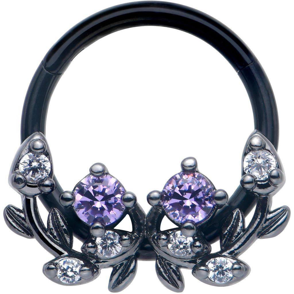 BodyCandy 16G 3/8 Purple Gem Black Twining Vine Hinged Segment Ring — main product shot