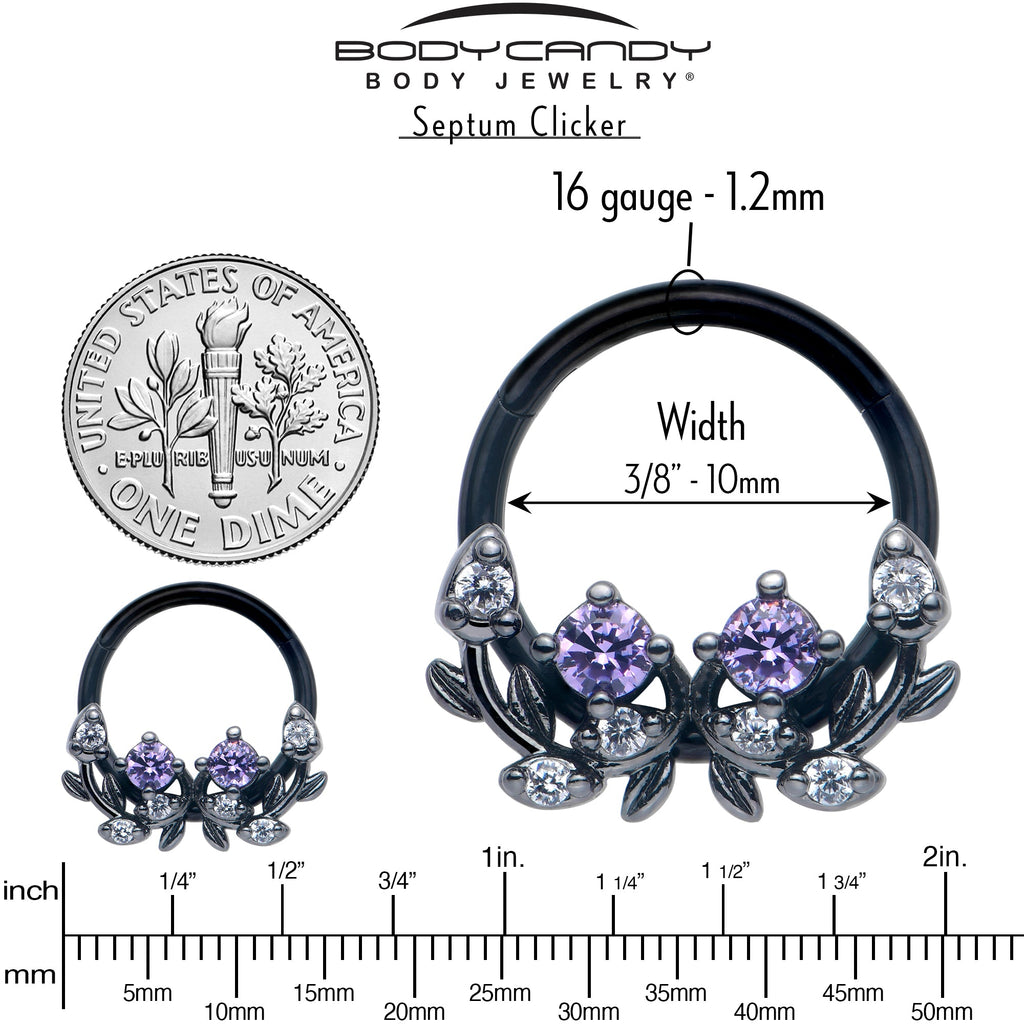 BodyCandy 16G 3/8 Purple Gem Black Twining Vine Hinged Segment Ring — lifestyle context