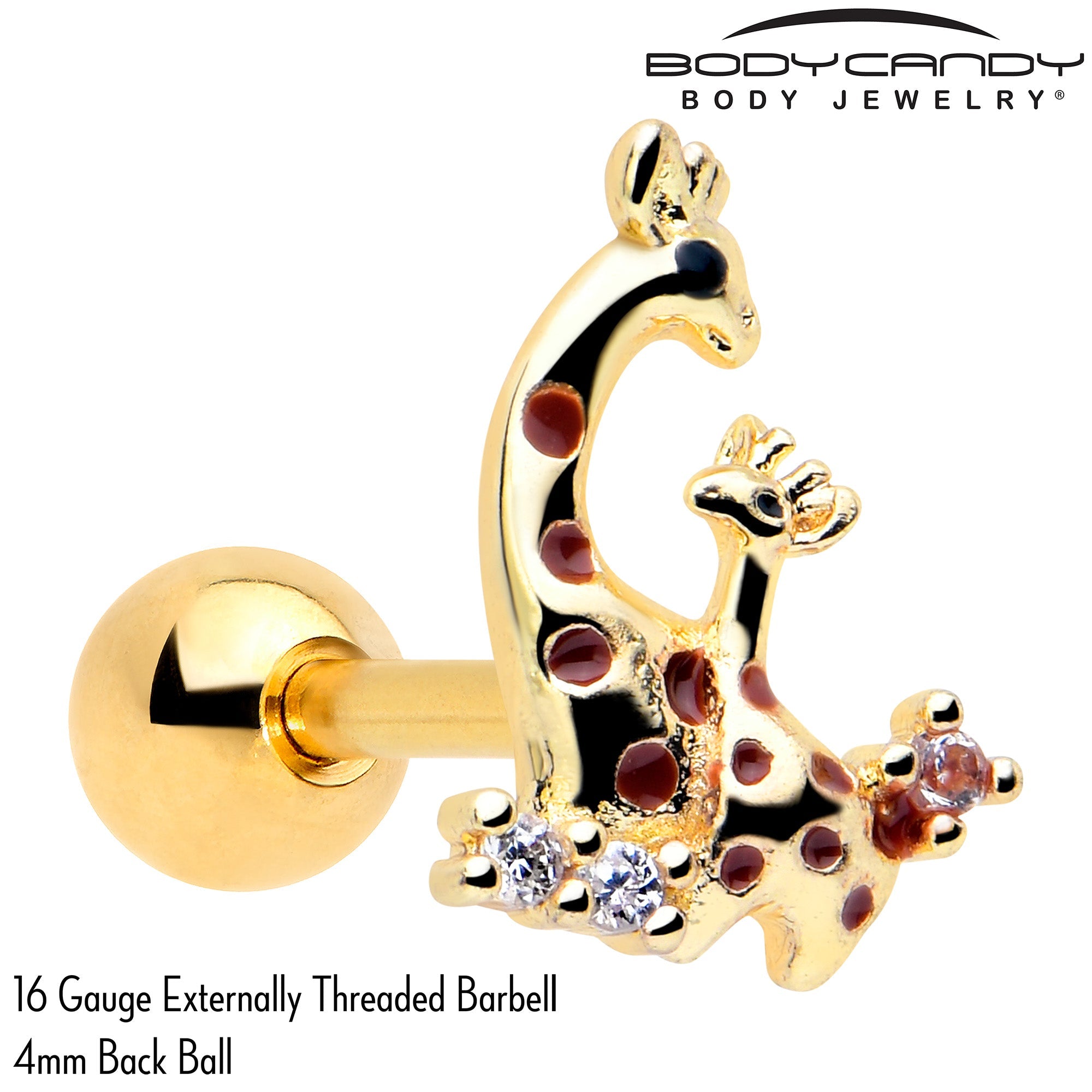 BodyCandy 16G 1/4 Clear CZ Gem Gold Tone Mom Baby Giraffes Cartilage Earring — main product shot