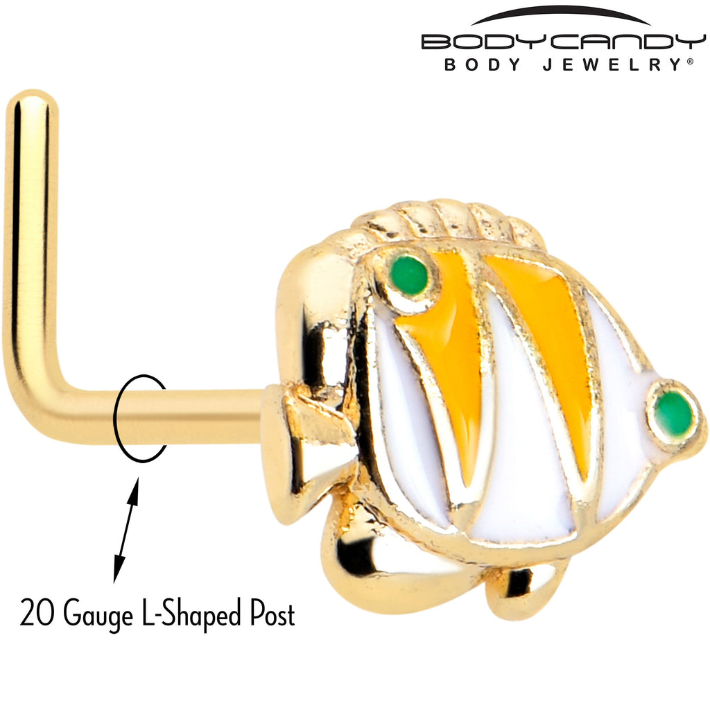 BodyCandy 20G 7mm Gold Tone Tropical Fish L Shape Nose Ring Set of 3 — detail close-up