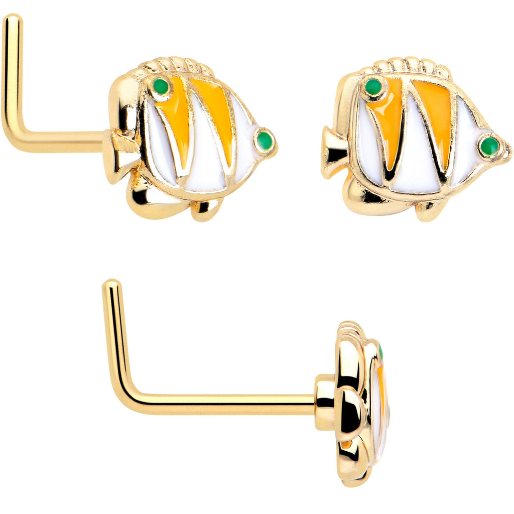 BodyCandy 20G 7mm Gold Tone Tropical Fish L Shape Nose Ring Set of 3 — lifestyle context