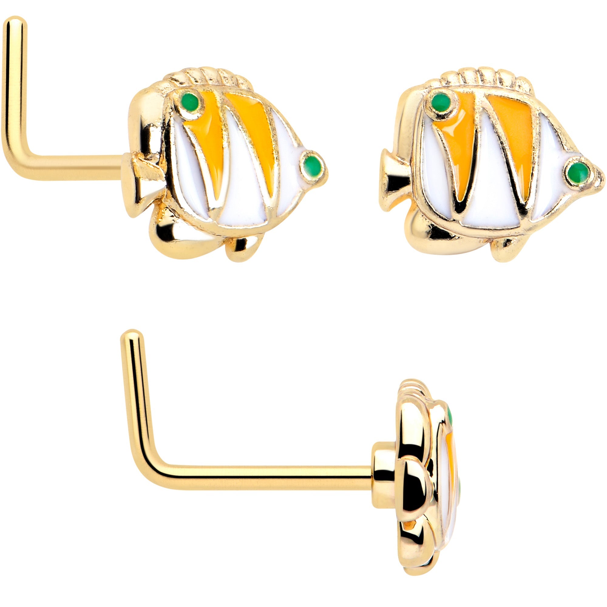 BodyCandy 20G 7mm Gold Tone Tropical Fish L Shape Nose Ring Set of 3 — lifestyle context