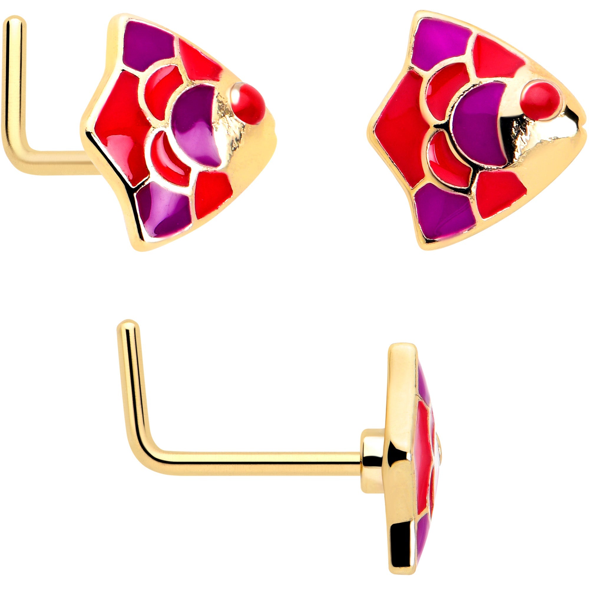 BodyCandy 20G 7mm Gold Tone Tropical Fish L Shape Nose Ring Set of 3 — side view