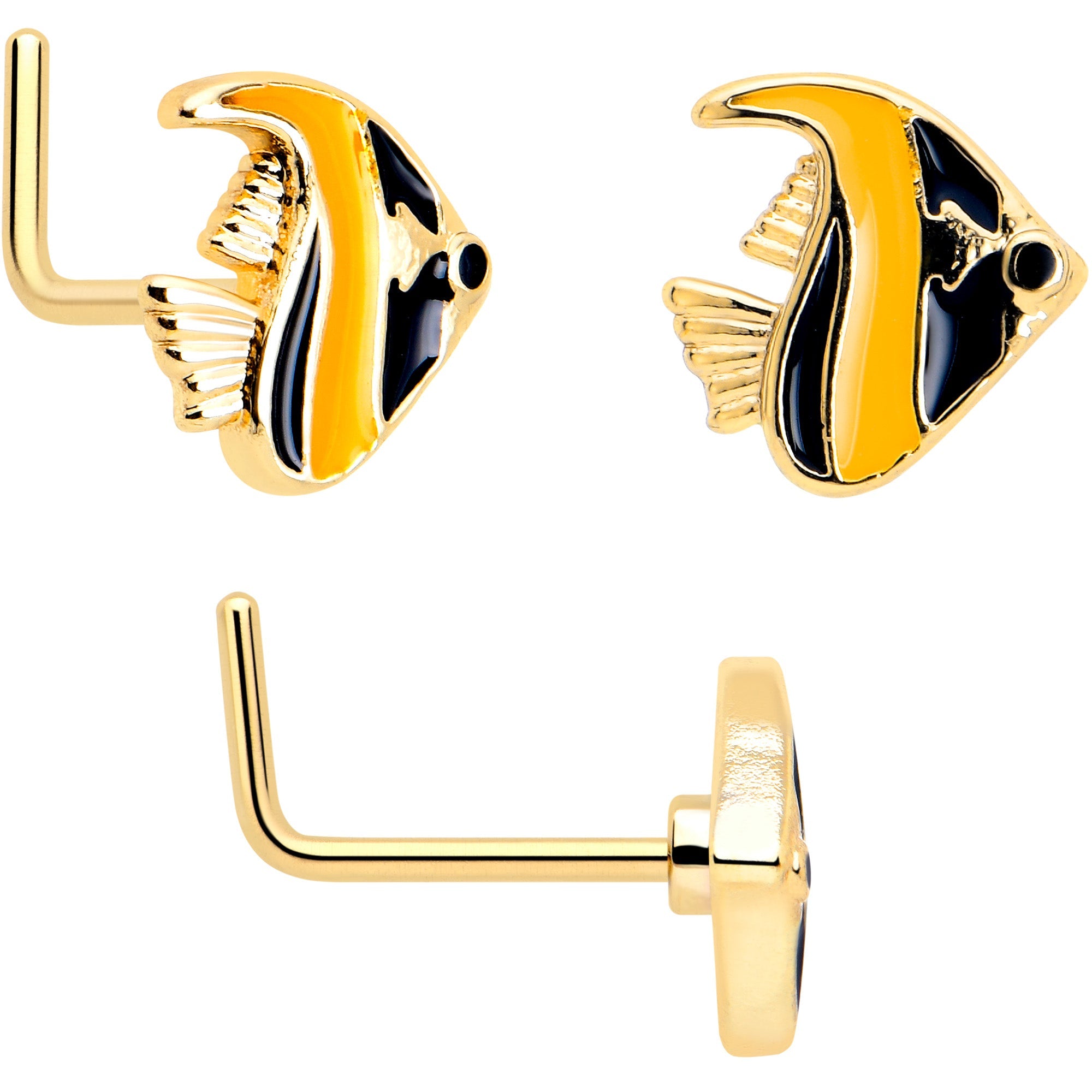 BodyCandy 20G 7mm Gold Tone Tropical Fish L Shape Nose Ring Set of 3 — back view
