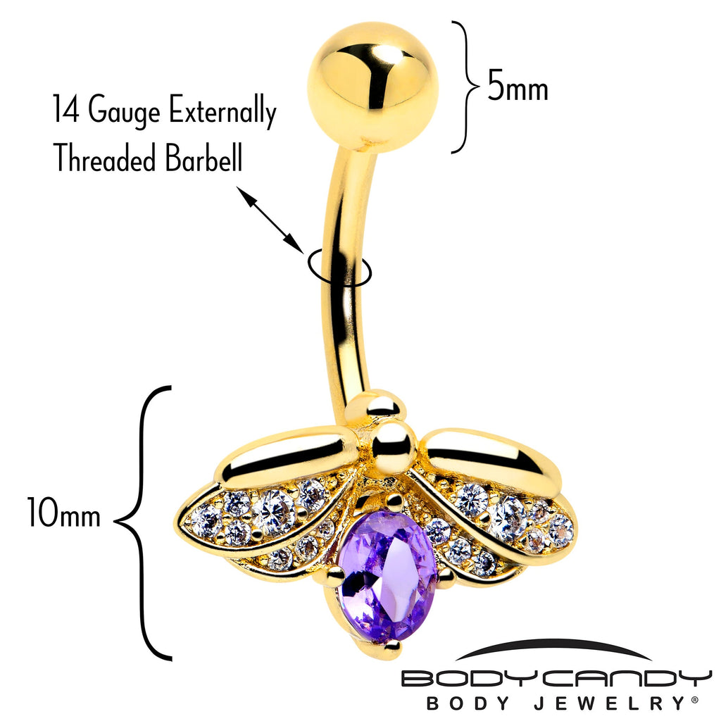BodyCandy Purple Clear Gem Gold Tone Beauty Bug Belly Ring — detail close-up