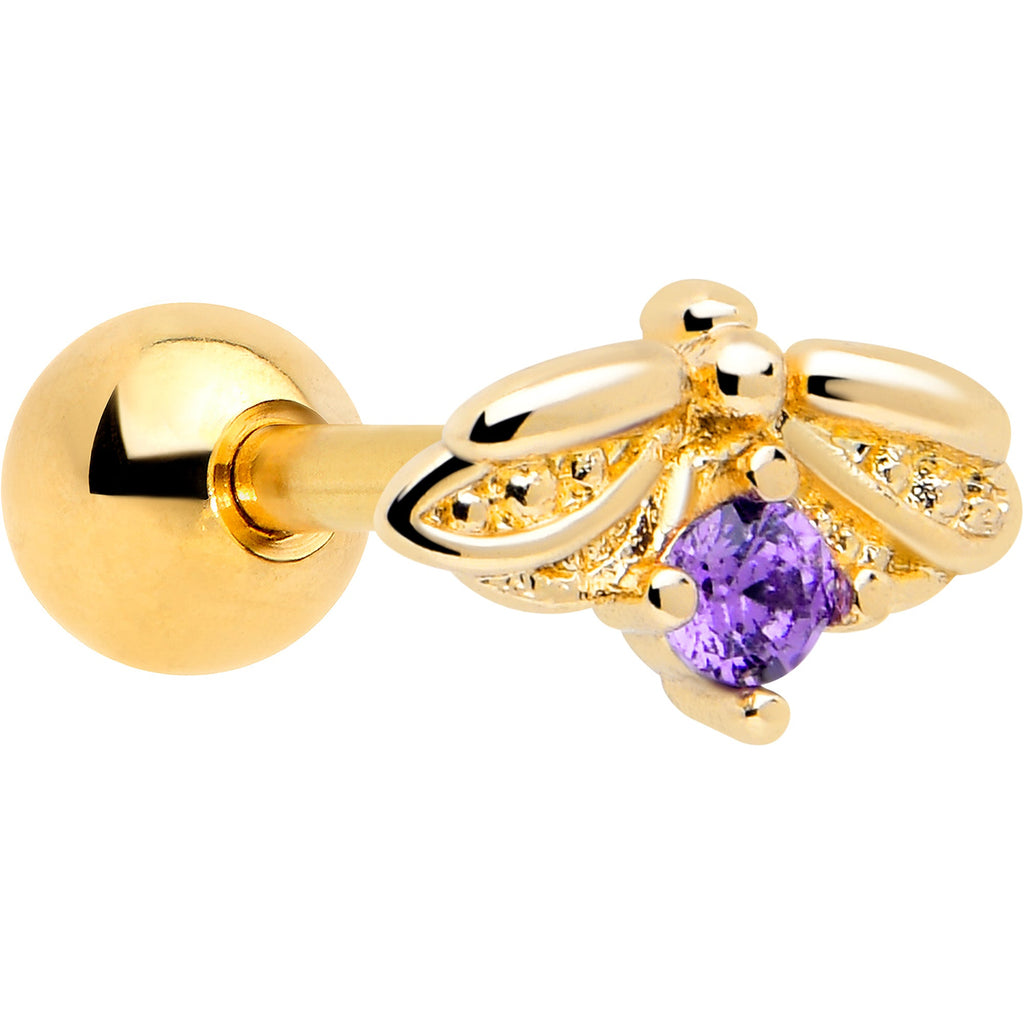 BodyCandy 16G 1/4 Purple Gem Gold Tone Beauty Bug Cartilage Tragus Earring — main product shot