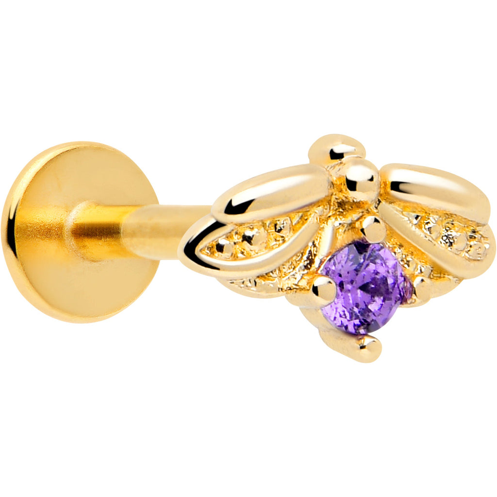 BodyCandy 16G 5/16 Purple Gem Gold Tone Beauty Bug Labret Monroe Tragus — main product shot