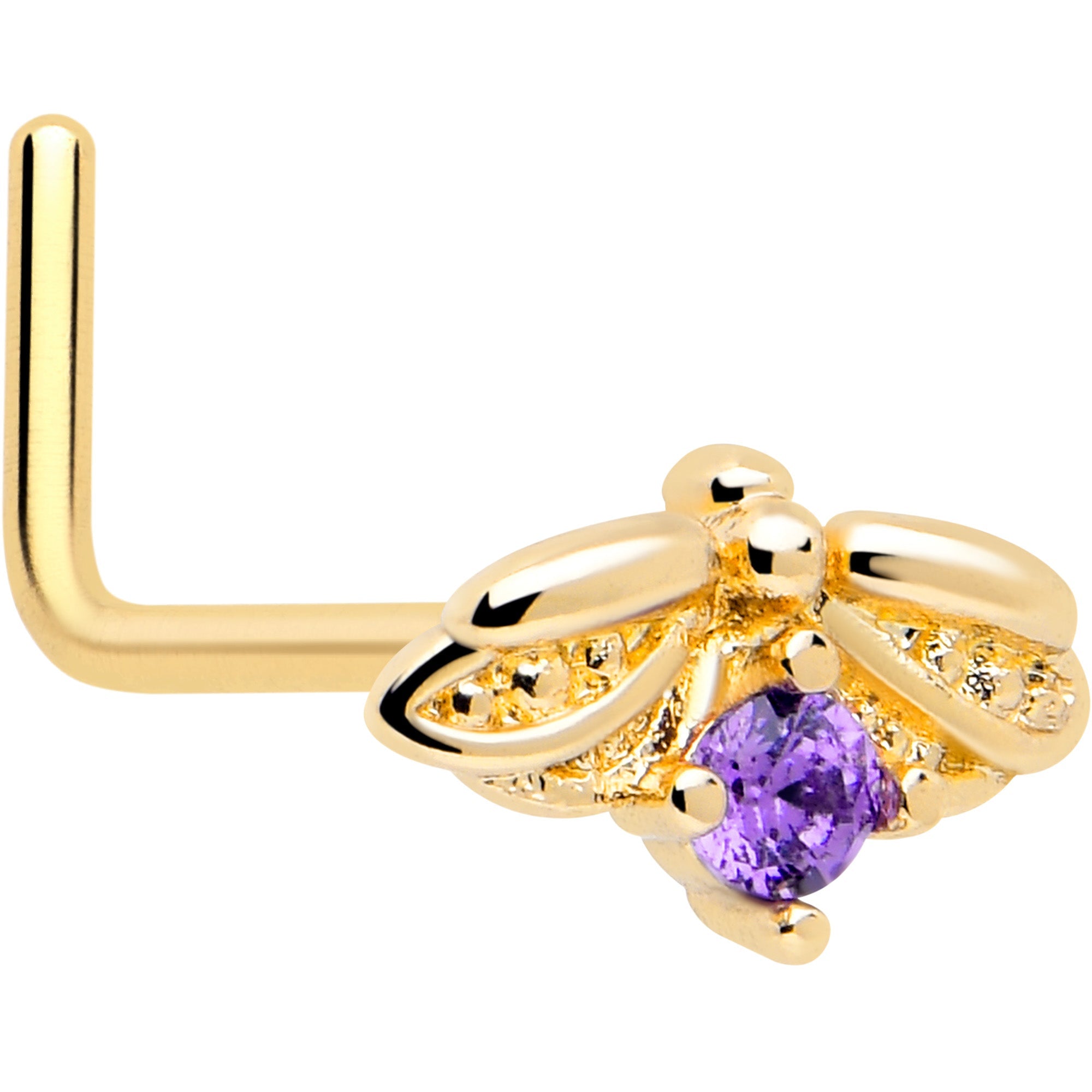 BodyCandy 20G 7mm Purple Gem Gold Tone Beauty Bug L Shape Nose Ring — main product shot