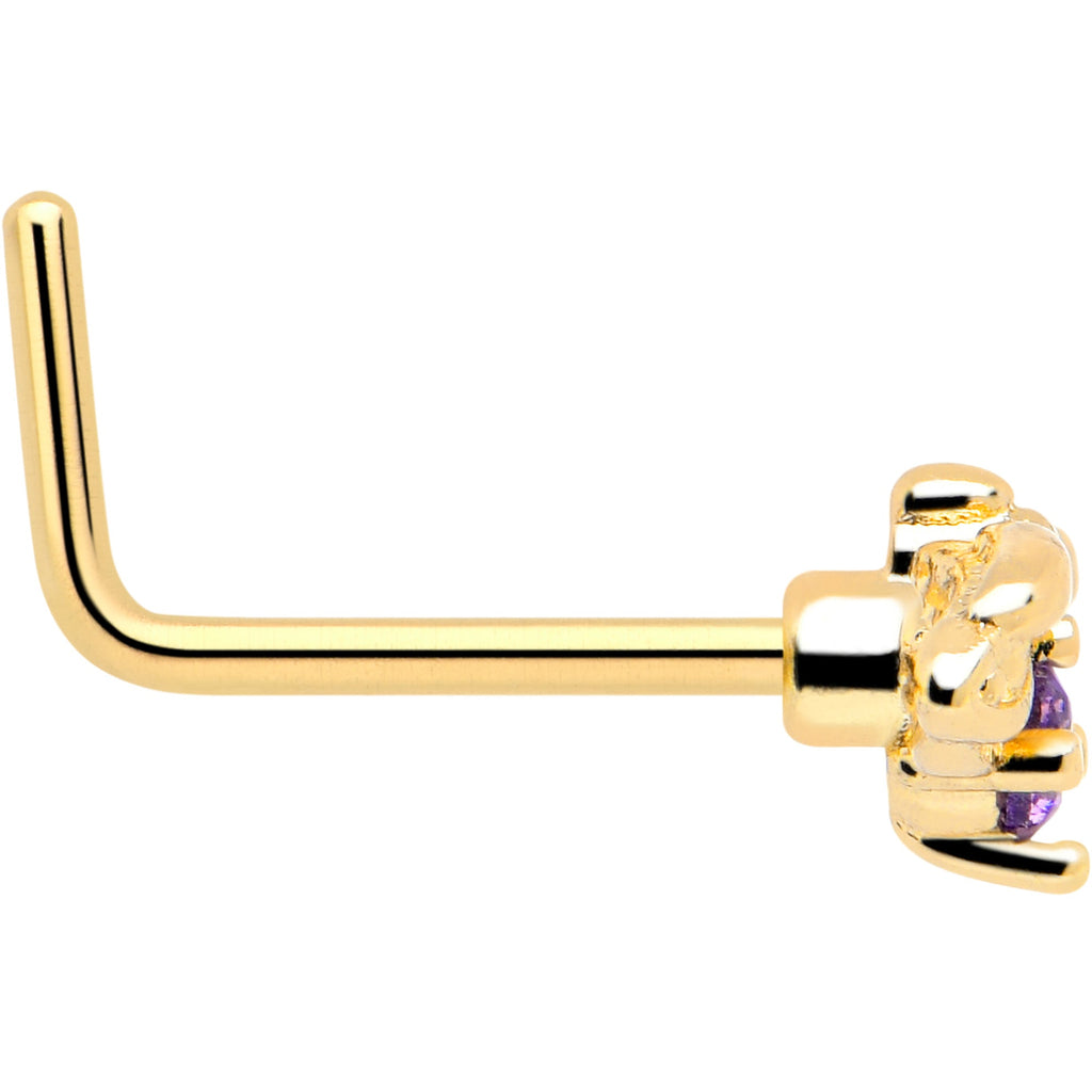BodyCandy 20G 7mm Purple Gem Gold Tone Beauty Bug L Shape Nose Ring — side view