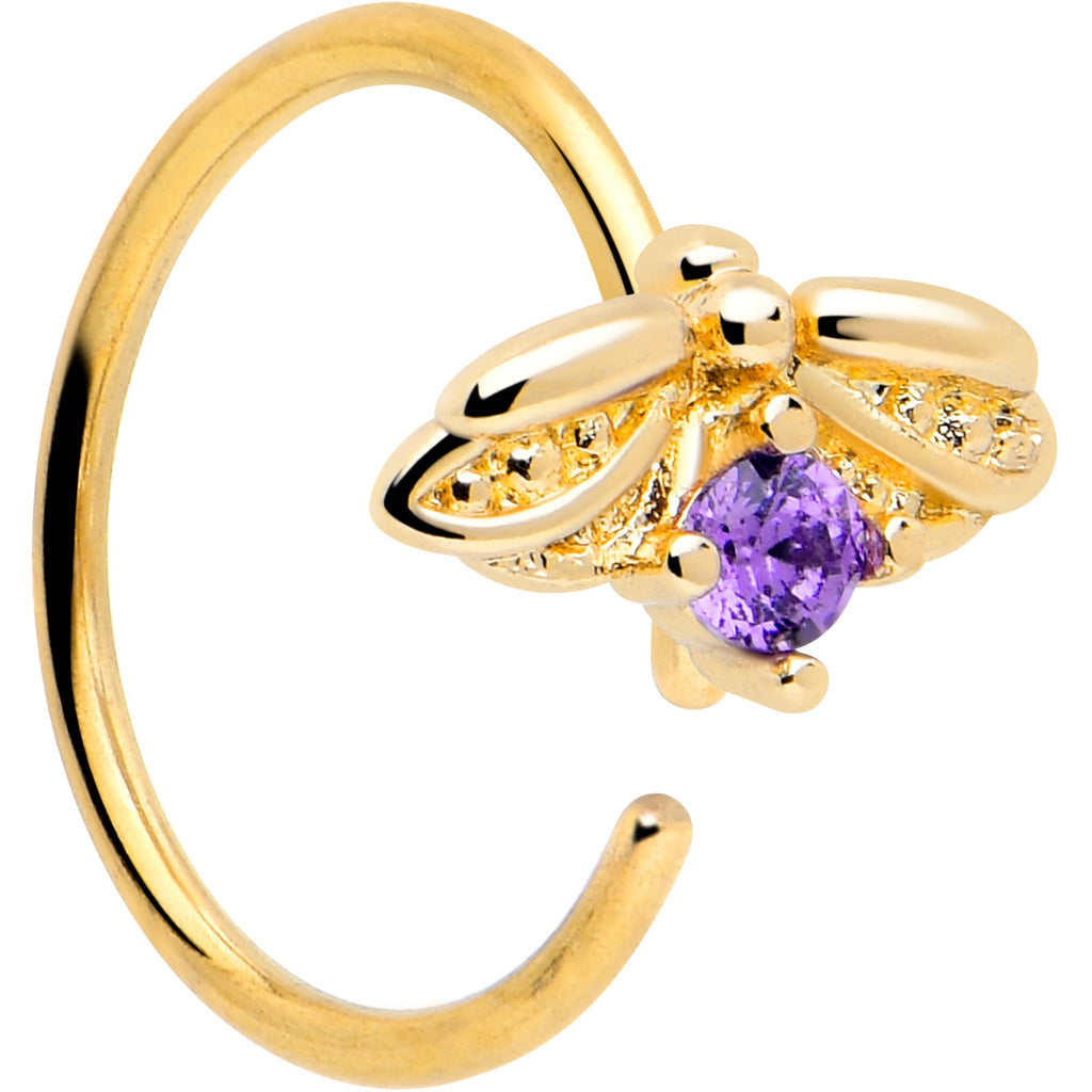 BodyCandy 20G 5/16 Purple Gem Gold Tone Beauty Bug Nose Hoop — main product shot
