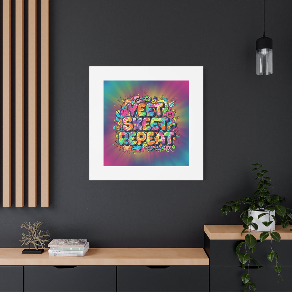 Yeet Skeet Repeat Canvas | Slogan & Glitch Graphic, Meme Phrase Wall Art