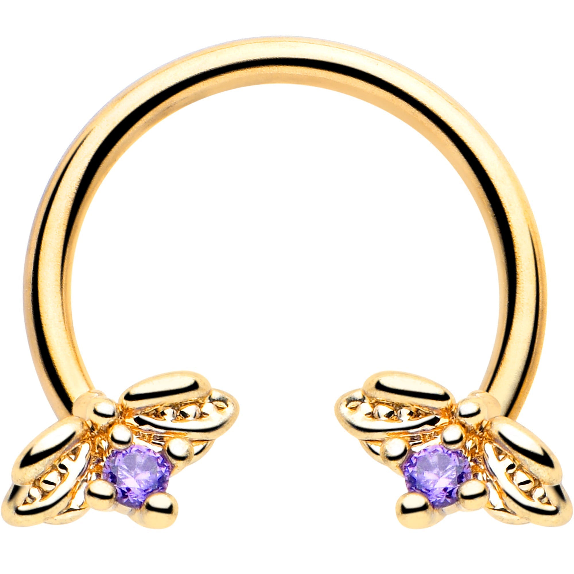 BodyCandy 16G 3/8 Purple Gem Gold Tone Beauty Bug Horseshoe Circular Barbell — main product shot