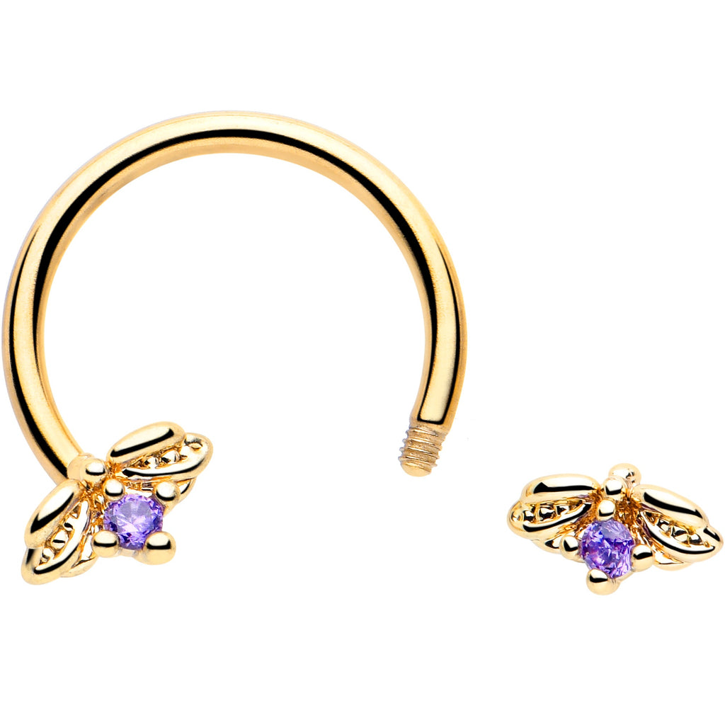 BodyCandy 16G 3/8 Purple Gem Gold Tone Beauty Bug Horseshoe Circular Barbell — detail close-up