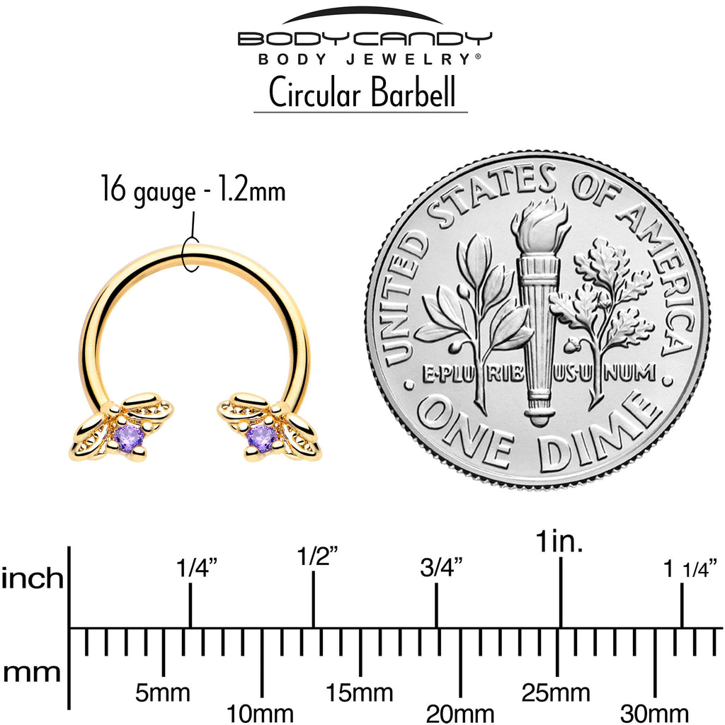 BodyCandy 16G 3/8 Purple Gem Gold Tone Beauty Bug Horseshoe Circular Barbell — side view