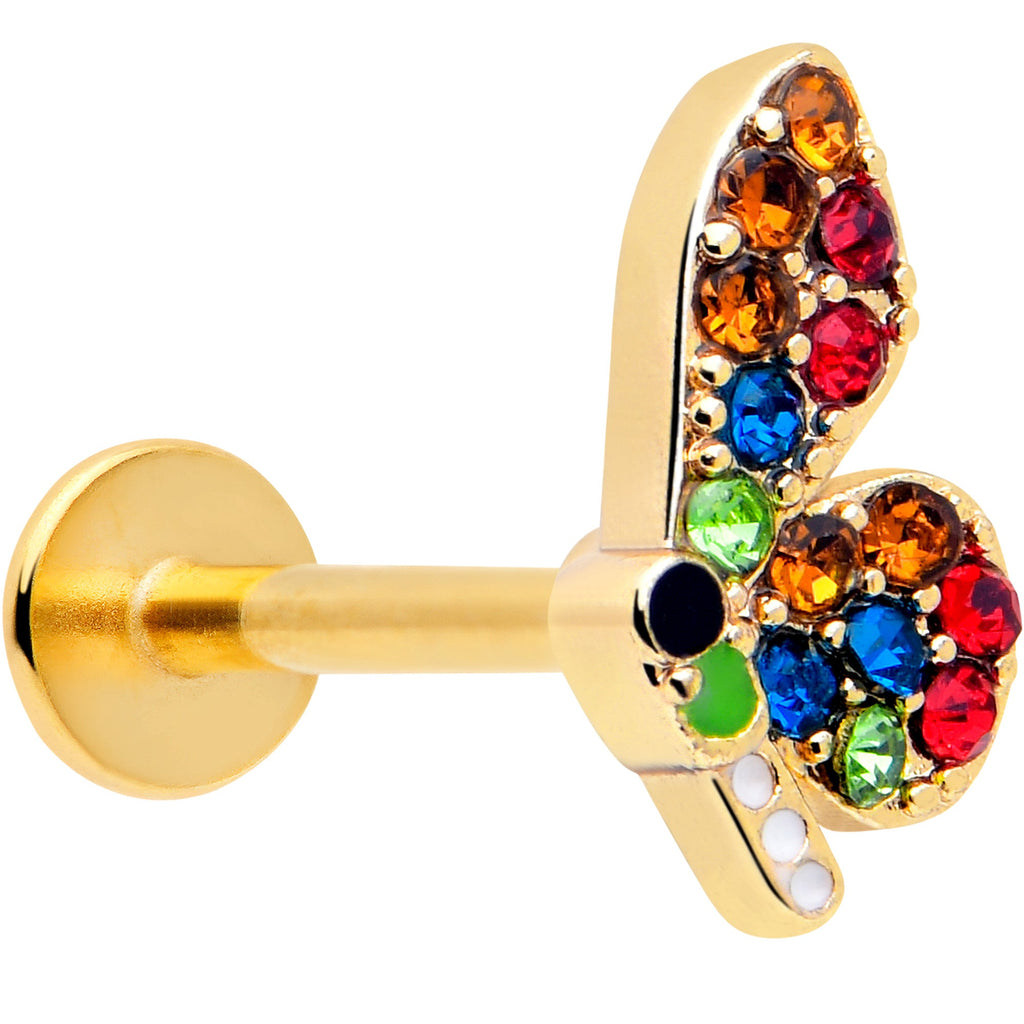 BodyCandy 16G 5/16 Red Blue Gem Gold Tone Butterfly Labret Monroe Tragus — main product shot