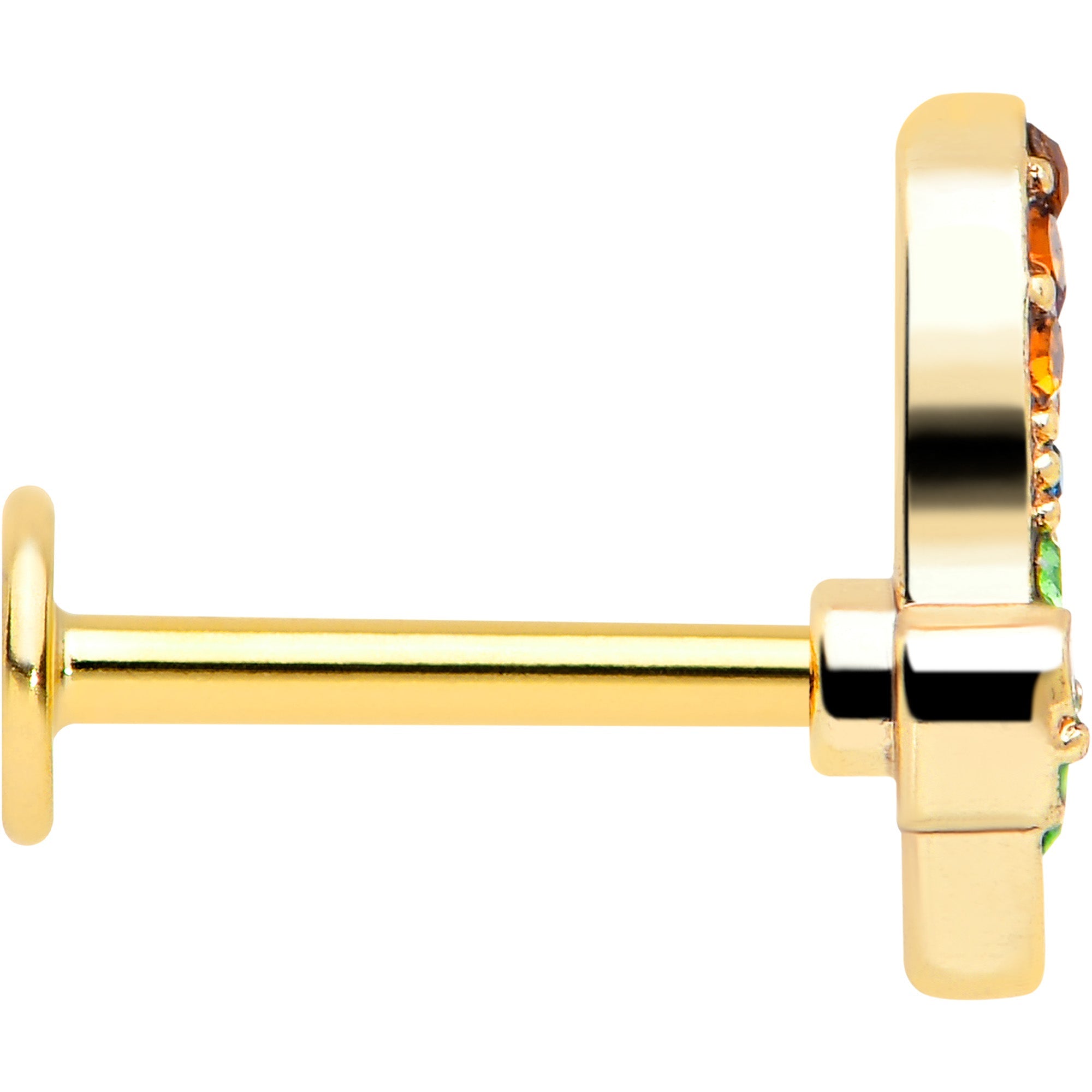 BodyCandy 16G 5/16 Red Blue Gem Gold Tone Butterfly Labret Monroe Tragus — side view