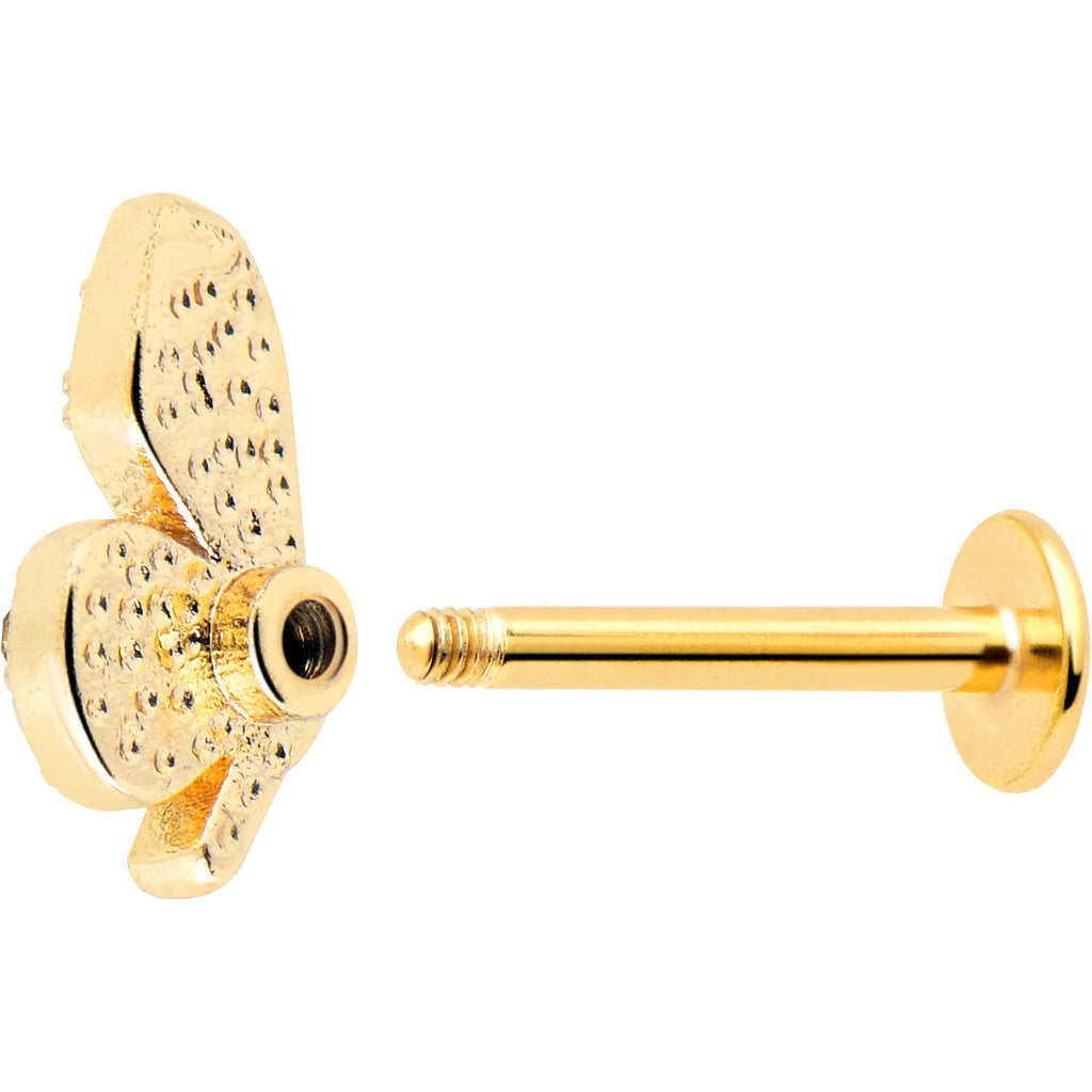 BodyCandy 16G 5/16 Red Blue Gem Gold Tone Butterfly Labret Monroe Tragus — back view