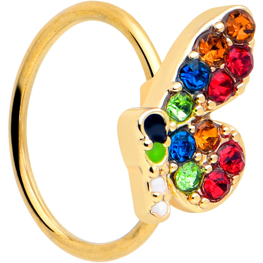 BodyCandy 20G 5/16 Red Blue Gem Gold Tone Butterfly Nose Hoop — main product shot