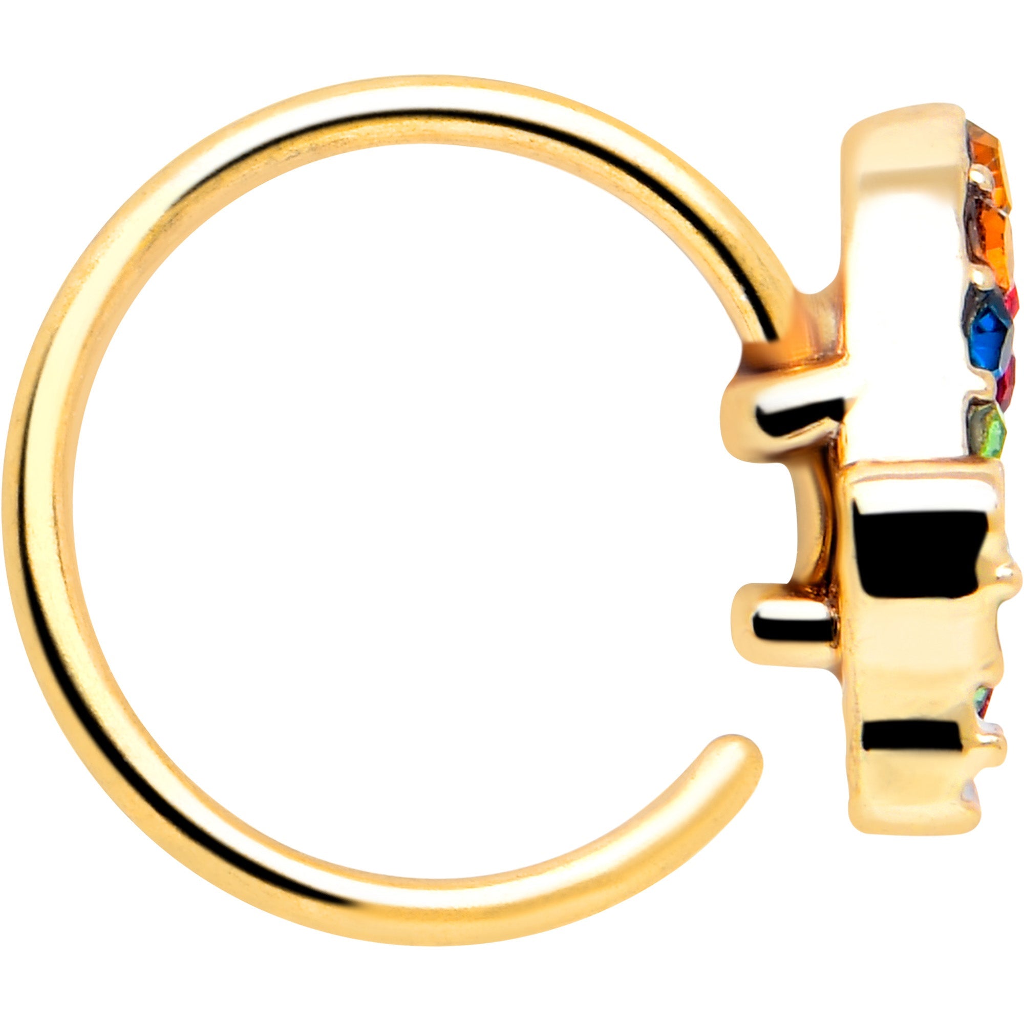 BodyCandy 20G 5/16 Red Blue Gem Gold Tone Butterfly Nose Hoop — side view