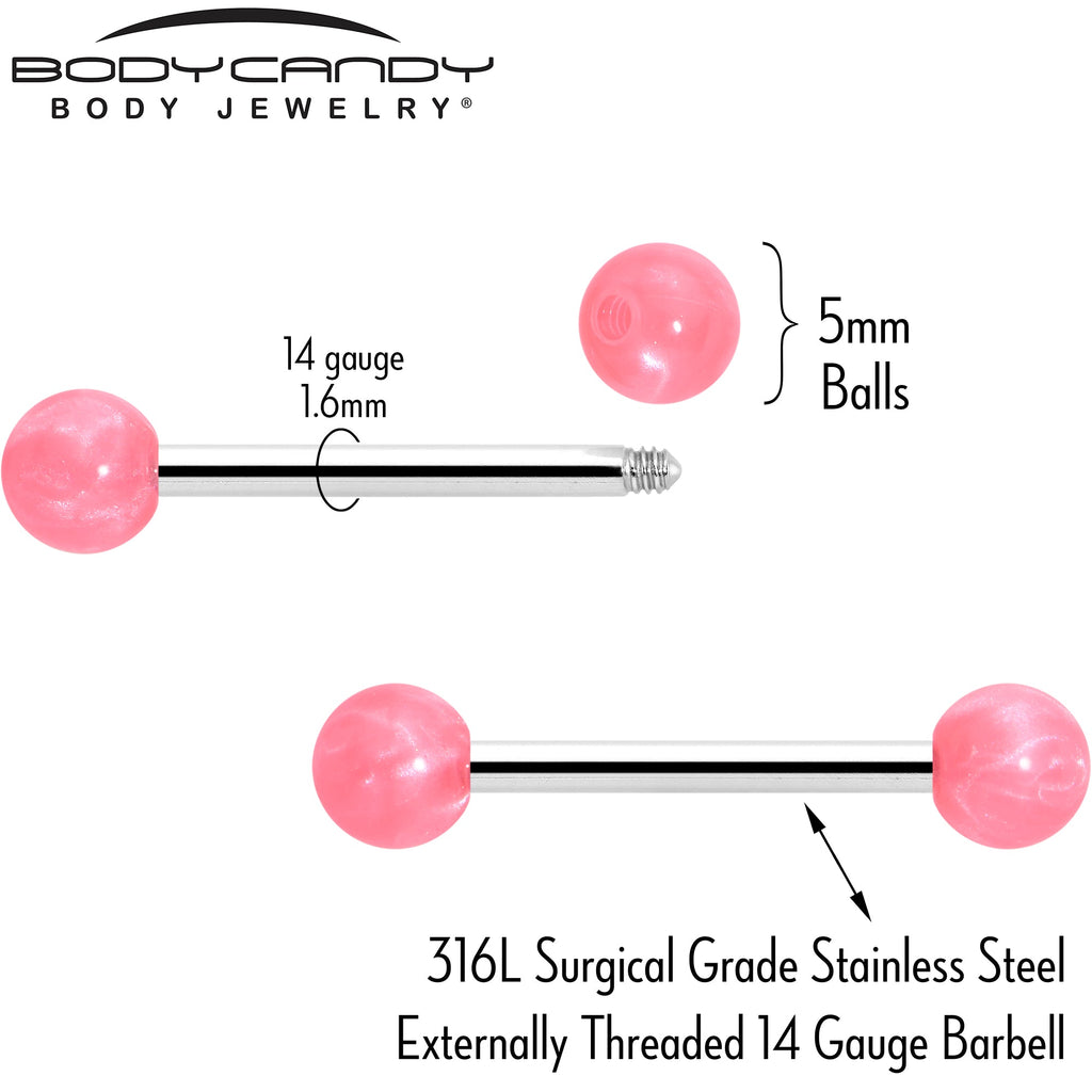 BodyCandy 14G 9/16 Color Acrylic Ball Ends Barbell Nipple Ring Set — detail close-up