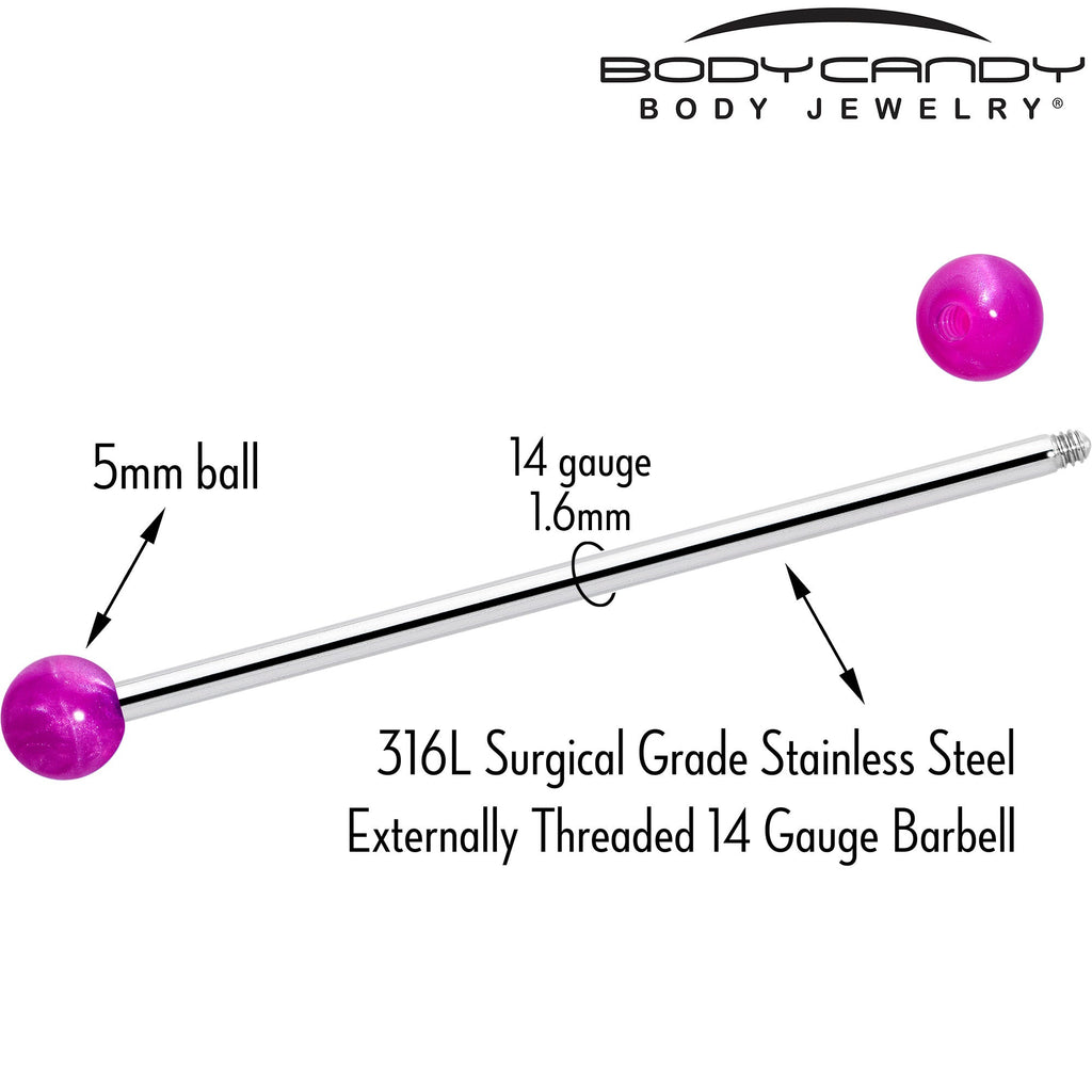 BodyCandy 14G Color Acrylic Ball Industrial Barbell 38mm — detail close-up