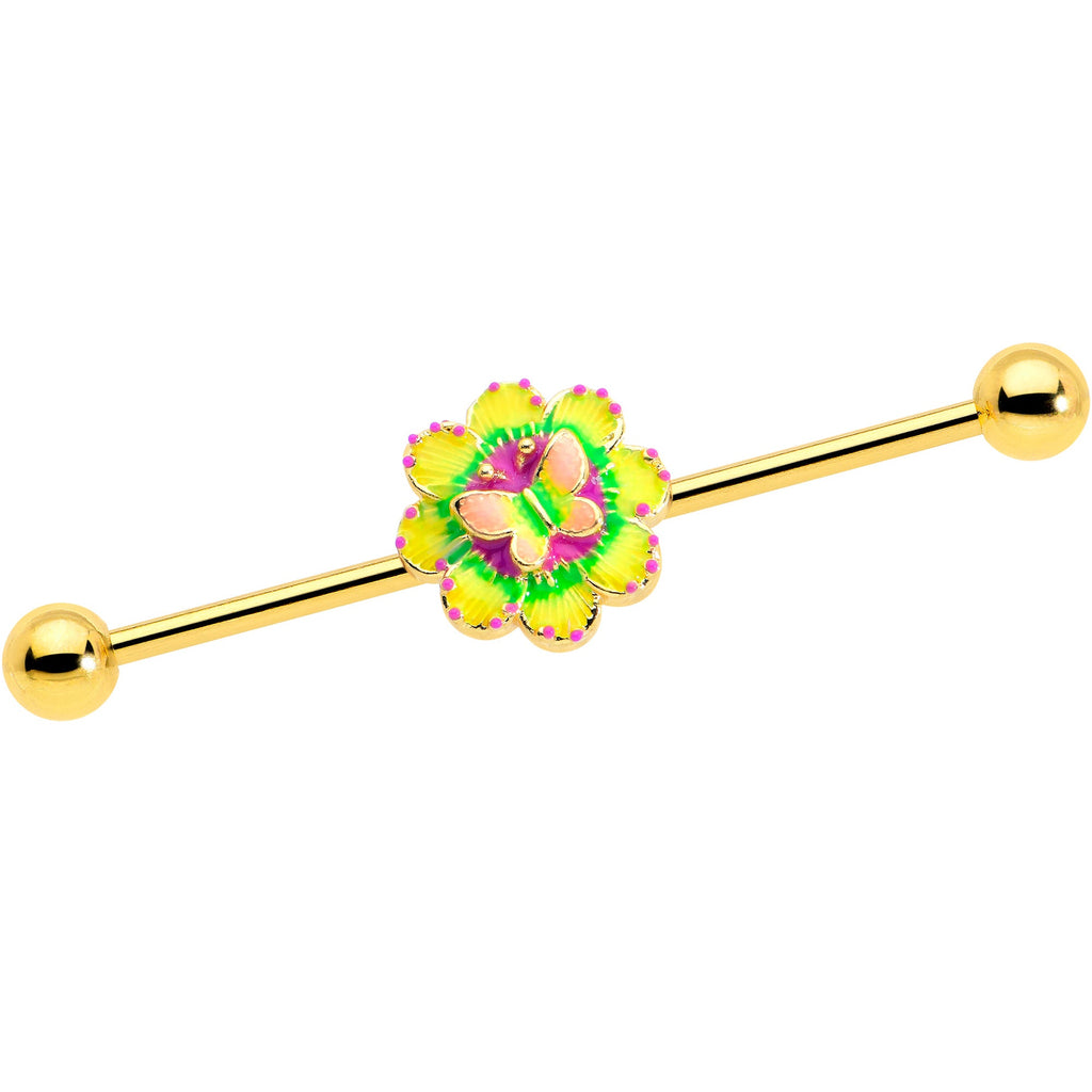 BodyCandy 14G Gold Tone Tie Dye Butterfly Style Industrial Barbell 38mm — main product shot
